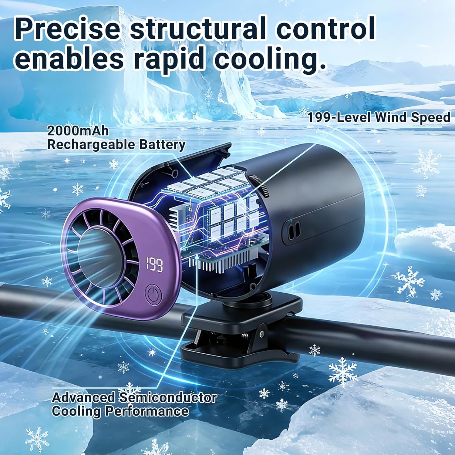 2026 Personal Portable Car Clip-On Air Conditioner Fan with 360° Rotation 199 Speeds Adjustable USB Rechargeable LED Display for Office Car Outdoor Beach (Blackish-gray)