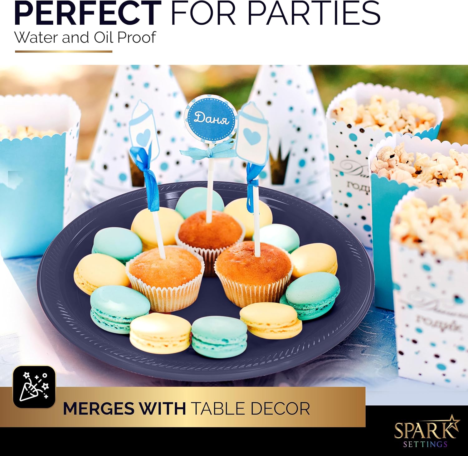 Amcrate Navy Disposable Dinner Plates, 10.4 Inches, Strong & Sturdy for Party, Picnic, Travel - Pack of 50
