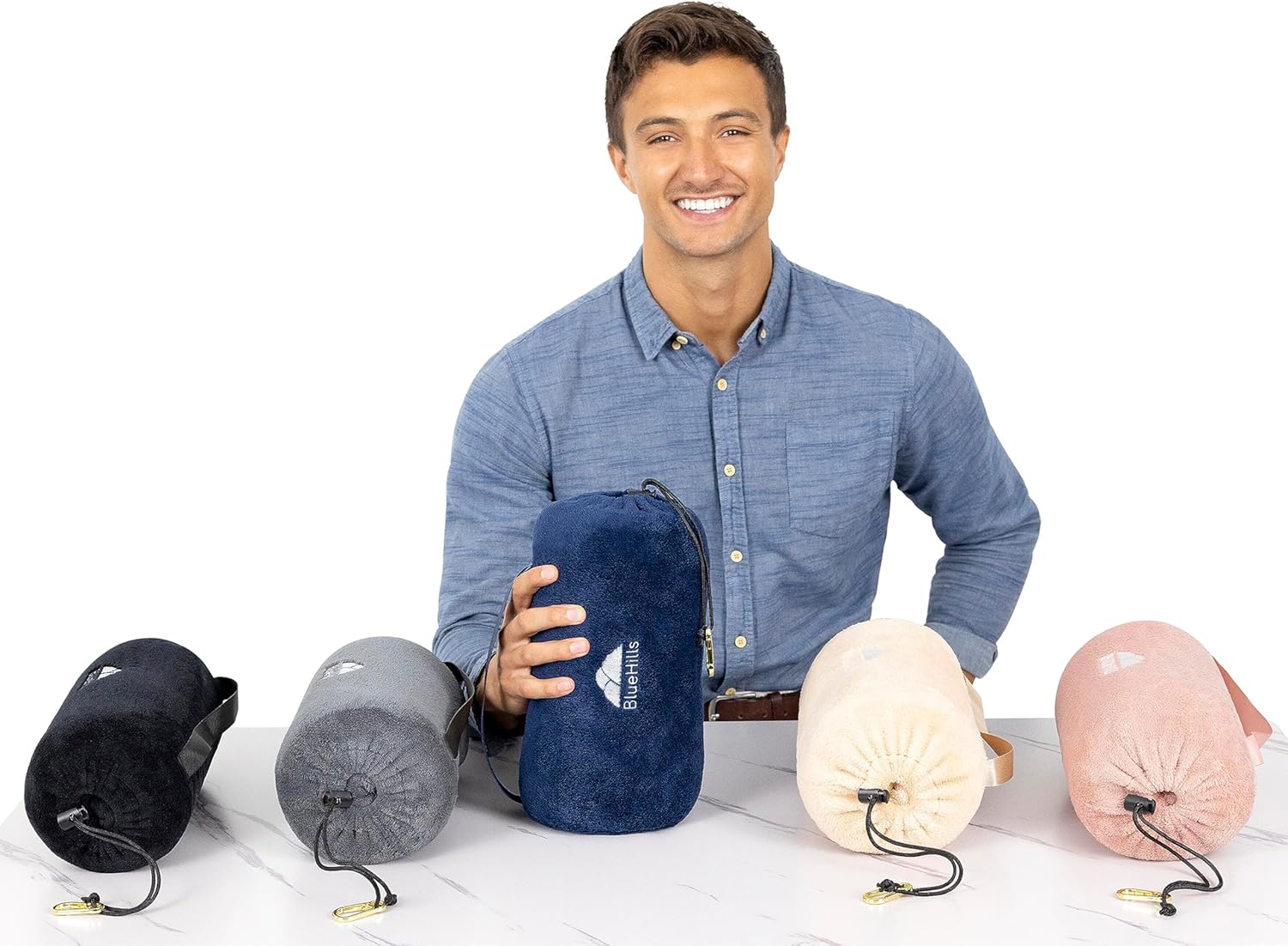 BlueHills Travel Blanket Pillow Rolled Premium Soft Plush Airplane Throw Traveling Essential Gift Compact in a Bag 70 X 48 inches Long Plane Flight Portable Lightweight Navy Blue R04 - Image 9