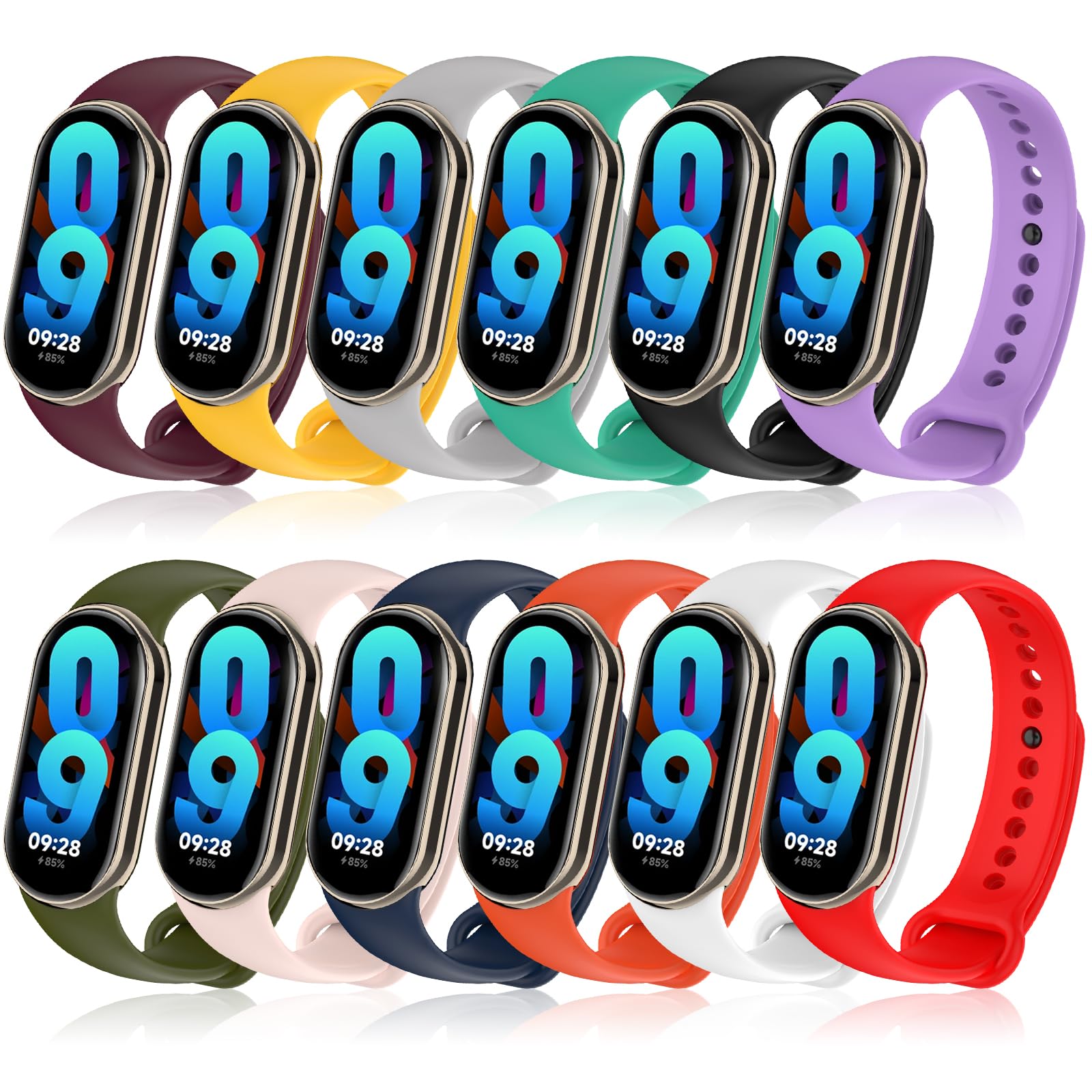 Lot 8-10 Bracelets TPU Compatibles Xiaomi Smart Band 8 / 9 – Souples, Respirants, Réglables, Imperméables, Couleurs Vives Sport & Quotidien
