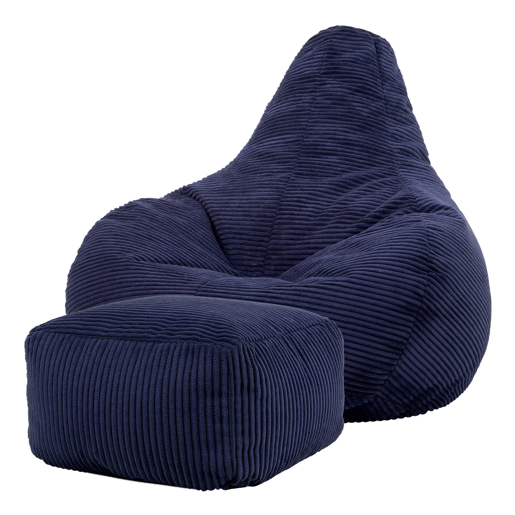 icon Dalton Cord Recliner Bean Bag with Footstool, Navy Blue, Large Adult Bean Bag Chair with Filling Included, Comfy Chair, Living Room Furniture, Bedroom Furniture