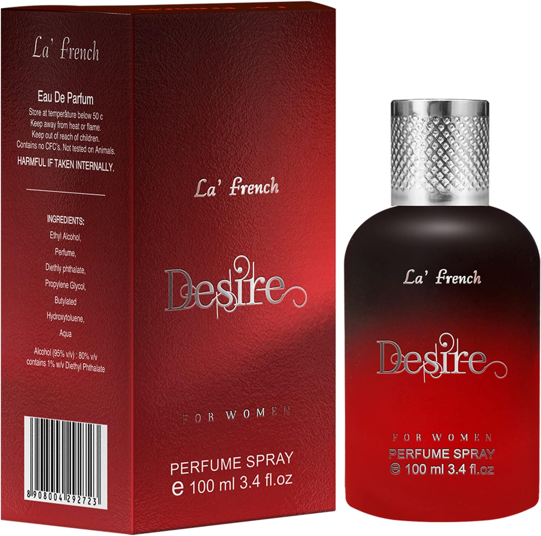 LA' French Desire Eau De Perfume For Women 3.38Fl Oz /100 ml (Pack of 1)