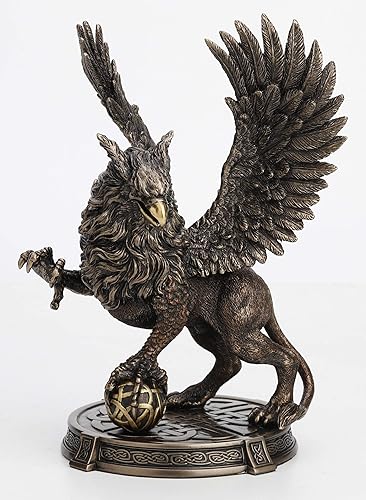 Veronese Design 9 5/8 pulgadas legendario Guardián Griffin Celta Nudo Plataforma Fundida de Resina Pintada a Mano Acabado Bronce Antiguo Estatua
