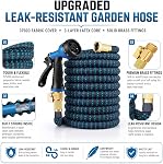 Expandable Garden Hose 25ft, Flexible Water Hose with 8 Function Nozzle, Triple Latex Core & 3/4" Solid Brass Fittings, 3750D Extra Strength Fabric, Leakproof No-Kink, Blue & Black
