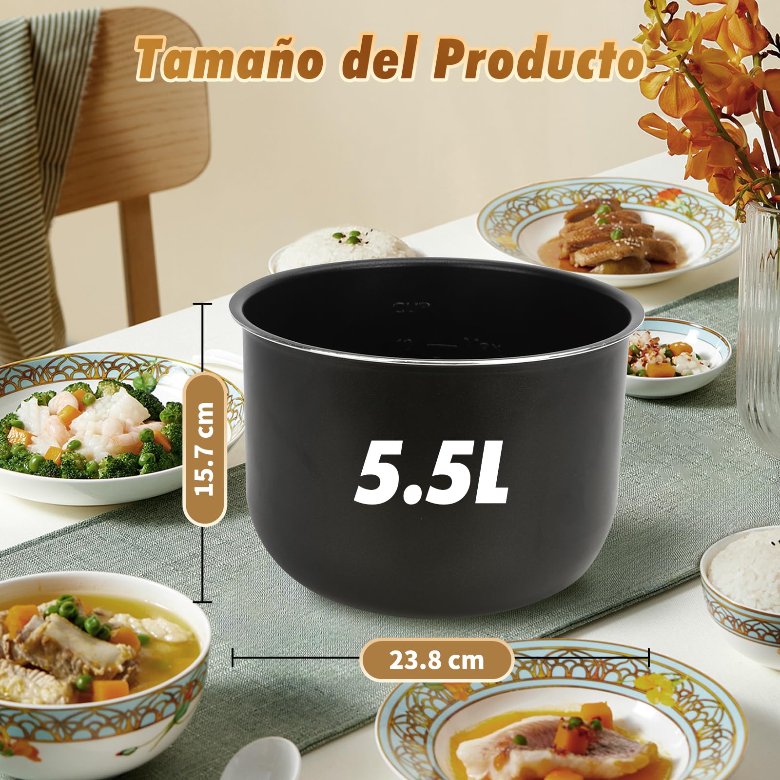 Aigostar Olla de Cocción Interior Presuure Cooker 5,5 litros, Interior con Revestimiento Antiadherente, Olla Arrocera, para Aigostar Slow Cooking(Panda), Negro
