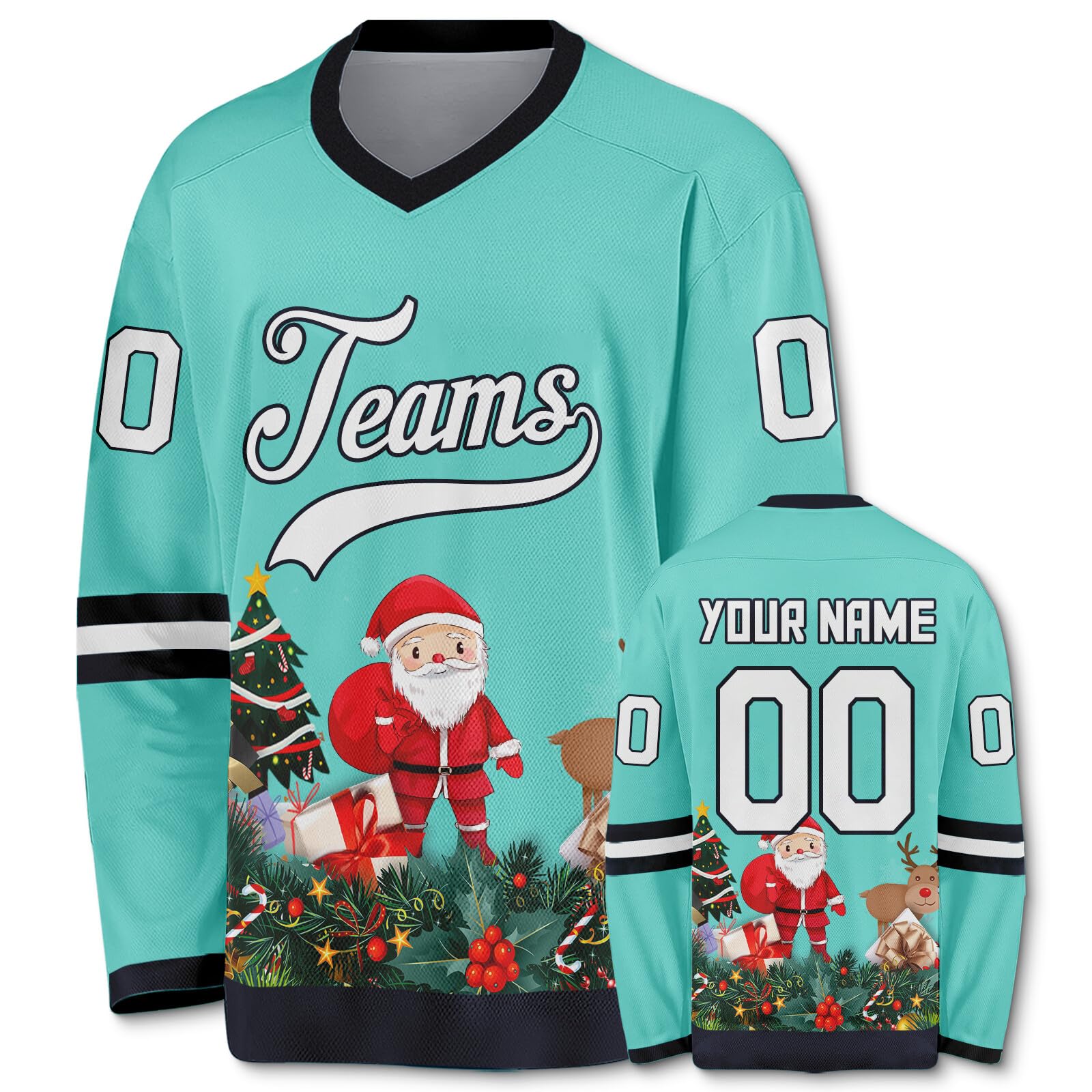 Customized Hockey Jersey Christmas Jersey Santa Claus Customizable Printed Stitched Name Number Hockey Jersey Gift