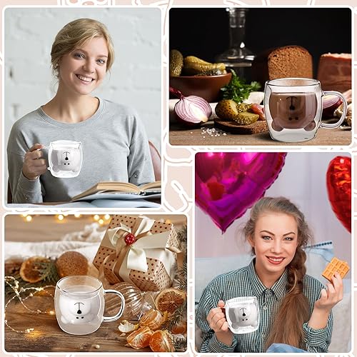 Miniatura 6 de Taza de té de oso lindo de doble pared de vidrio con asa aislada para café expreso de Navidad, taza de cerveza de Navidad, lindo regalo de