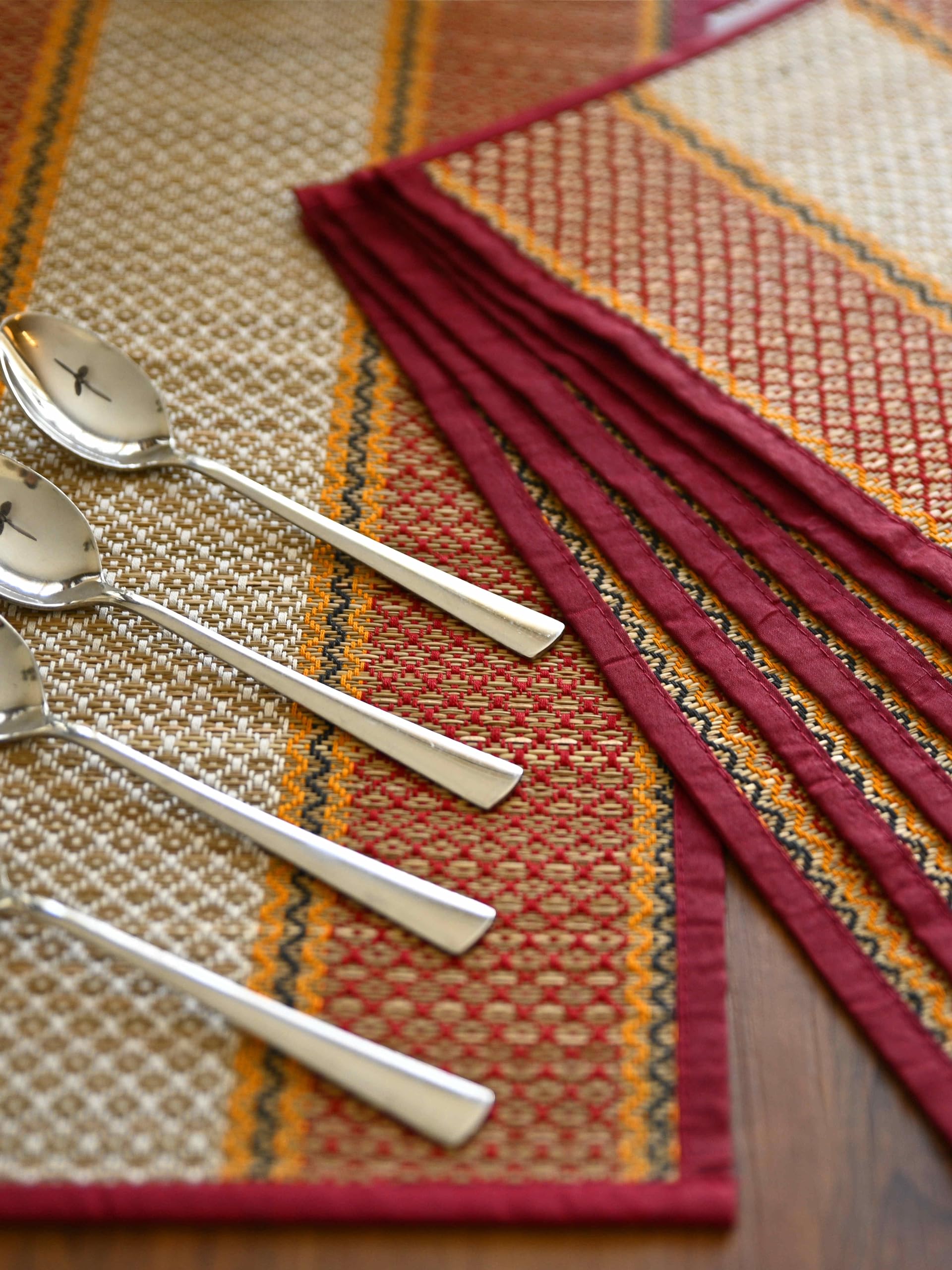 KalaTree Handmade River Grass Dining Table Mats Set of 6 Pieces & Runner | Heat Resistant Korai Grass Dining Mats | Natural Eco Friendly Madurkathi Placemats for Dining Table | Sangreal Tablemats-image-47