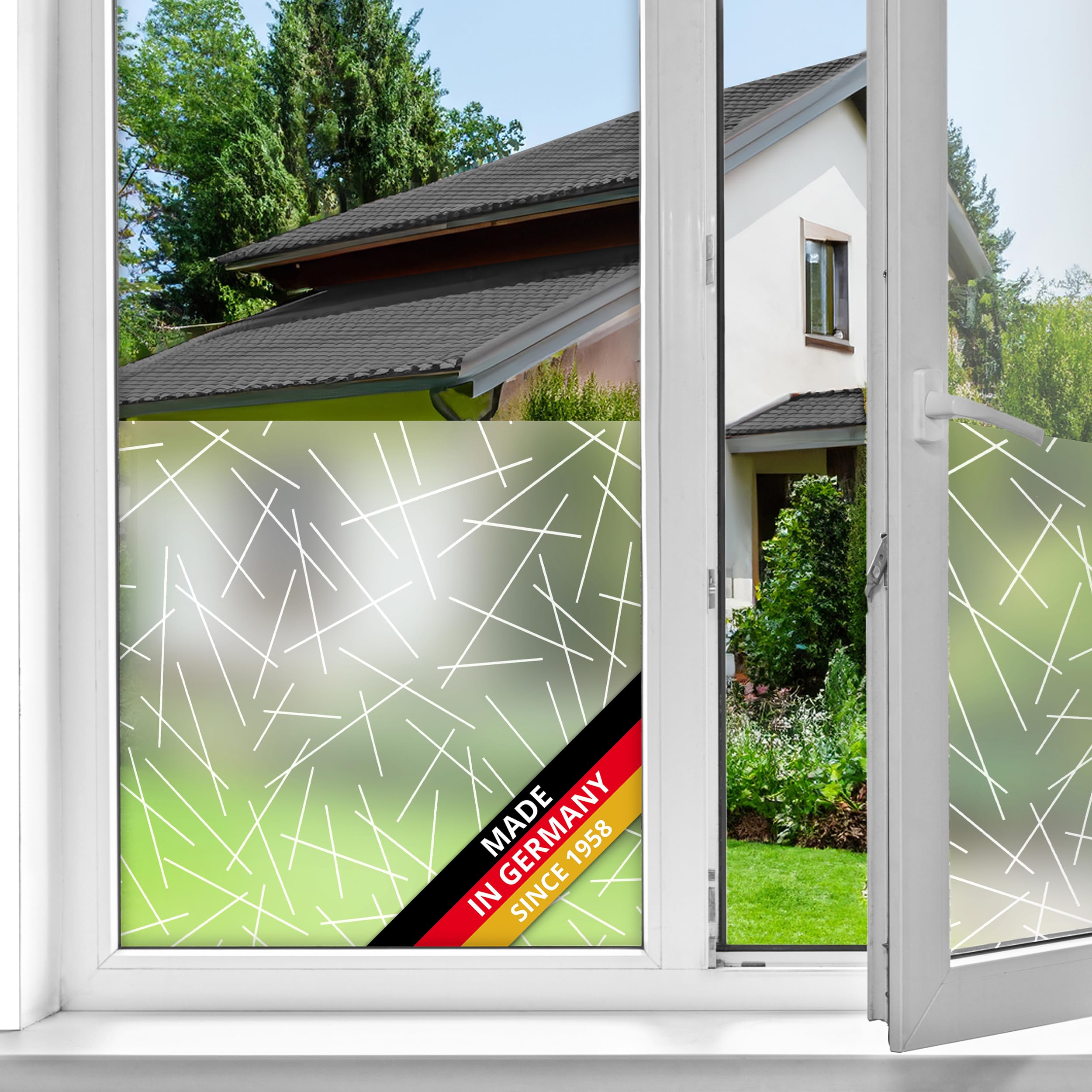 D-C-Fix Mikado Window Film Privacy – 67,5Cm X 1,5M – Static Vinyl Films For Glass Windows With A Modern Geometric Design – Self-Adhesive, Opaque, Frosted, Decorative For Bathroom, Home & Kitchen