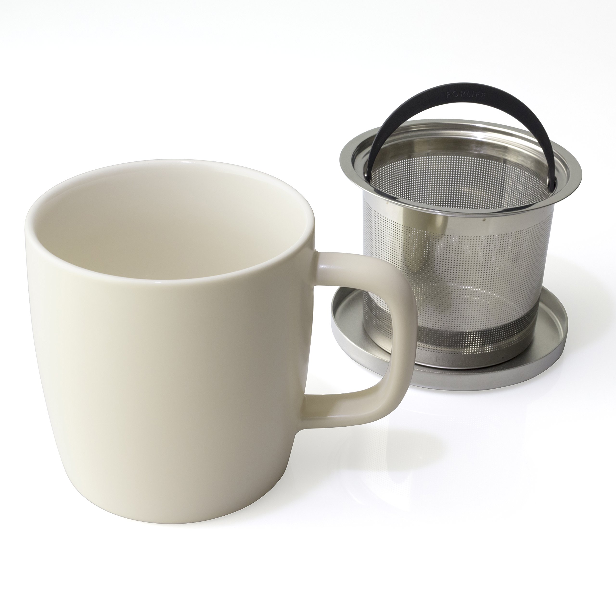 FORLIFE Dew Taza de café con acabado satinado con infusor de cesta y tapa de acero inoxidable, 11 onzas