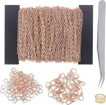 39 Feet Necklace Chains Stainless Steel DIY Link Chain Necklaces with 30Pcs Lobster Clasps, and 100Pcs Jump Rings for Jewelry Making