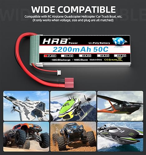 Miniatura 5 de HRB 2S 2200mAh 50C Shorty Lipo Batería 7.4V RC Lipo Batería Compatible con RC Car RC Avión RC Camión RC Barco (2 paquetes)