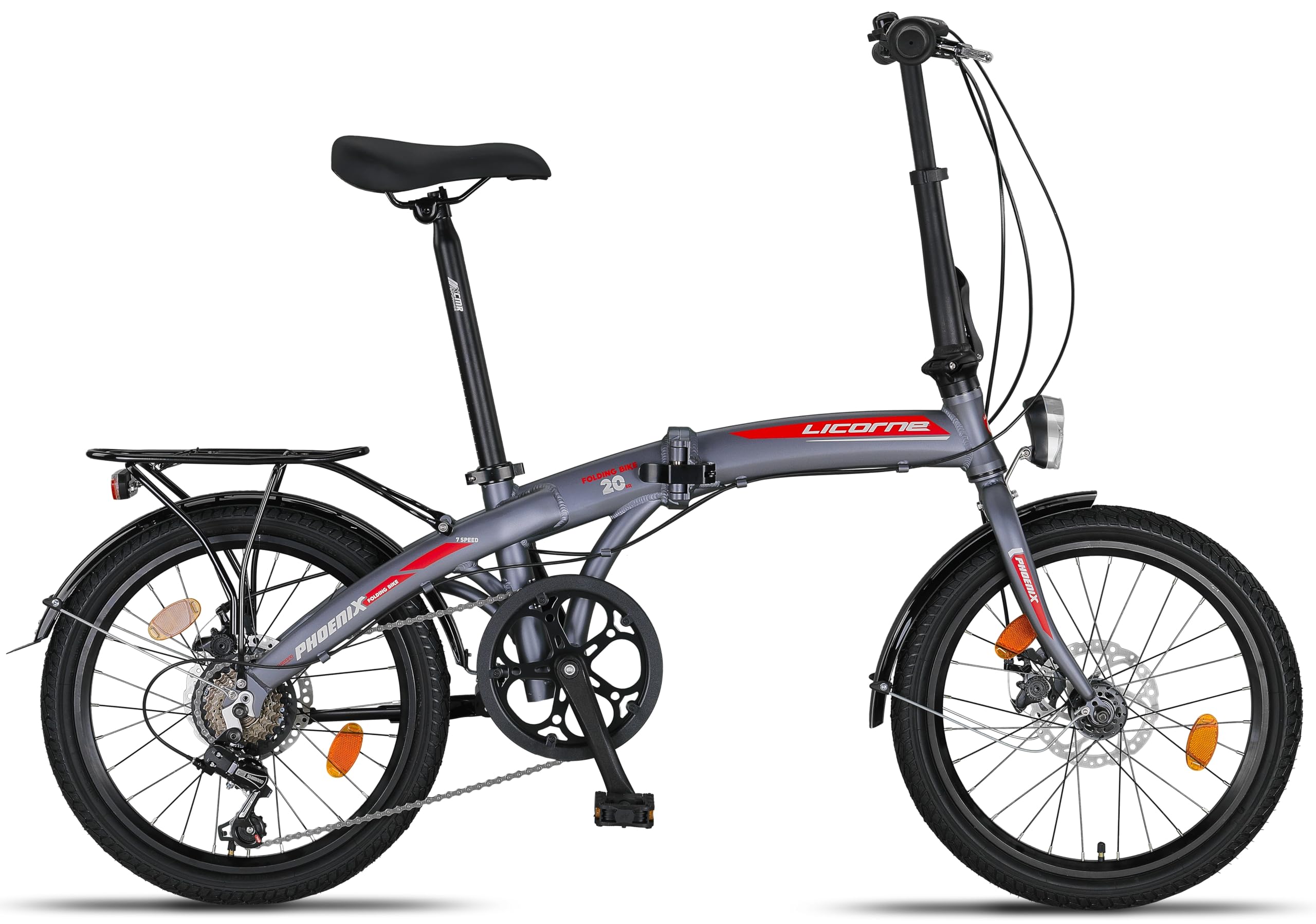 Licorne Bike Phoenix 2D, bicicleta plegable de aluminio, 20 pulgadas, freno de disco, freno de disco, bicicleta plegable para hombre y mujer, 7 marchas, cambio de cadena, bicicleta de ciudad, StVZO