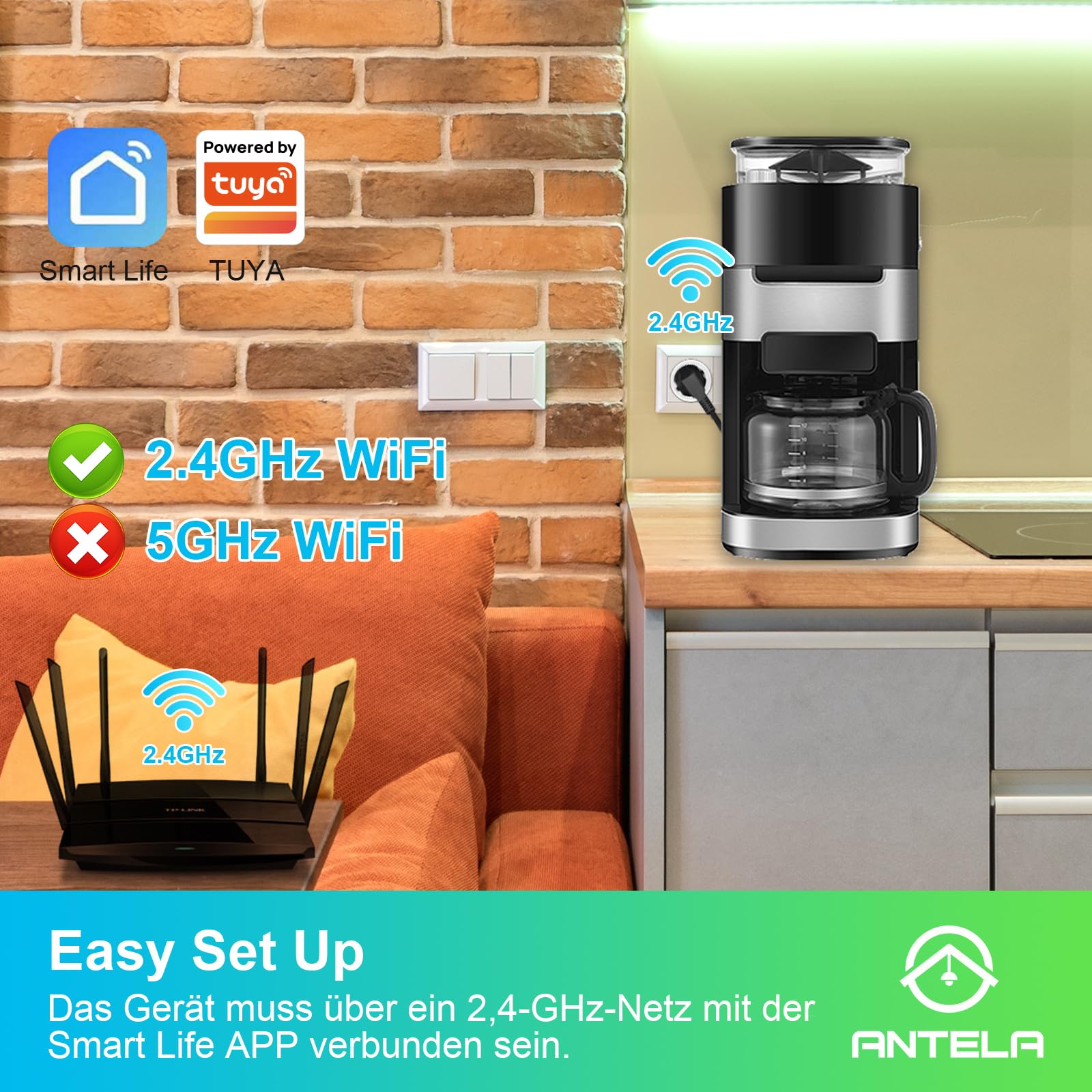 ANTELA Enchufe Inteligente con Medición de Electricidad, Medidor Central de Balcón 16A, Smart Life APP, Compatible con Alexa/Google Home, Plan Temporizado, 4PCS.