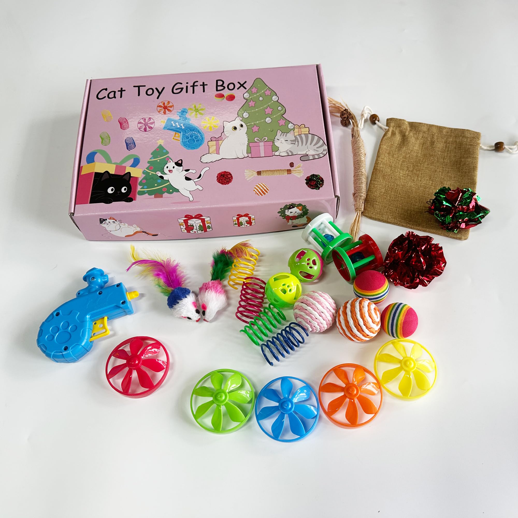 Confezione da 25 giocattoli per gatti alla rinfusa per gattini, divertenti e interattivi, tra cui arcobaleno a molla increspata per Indo