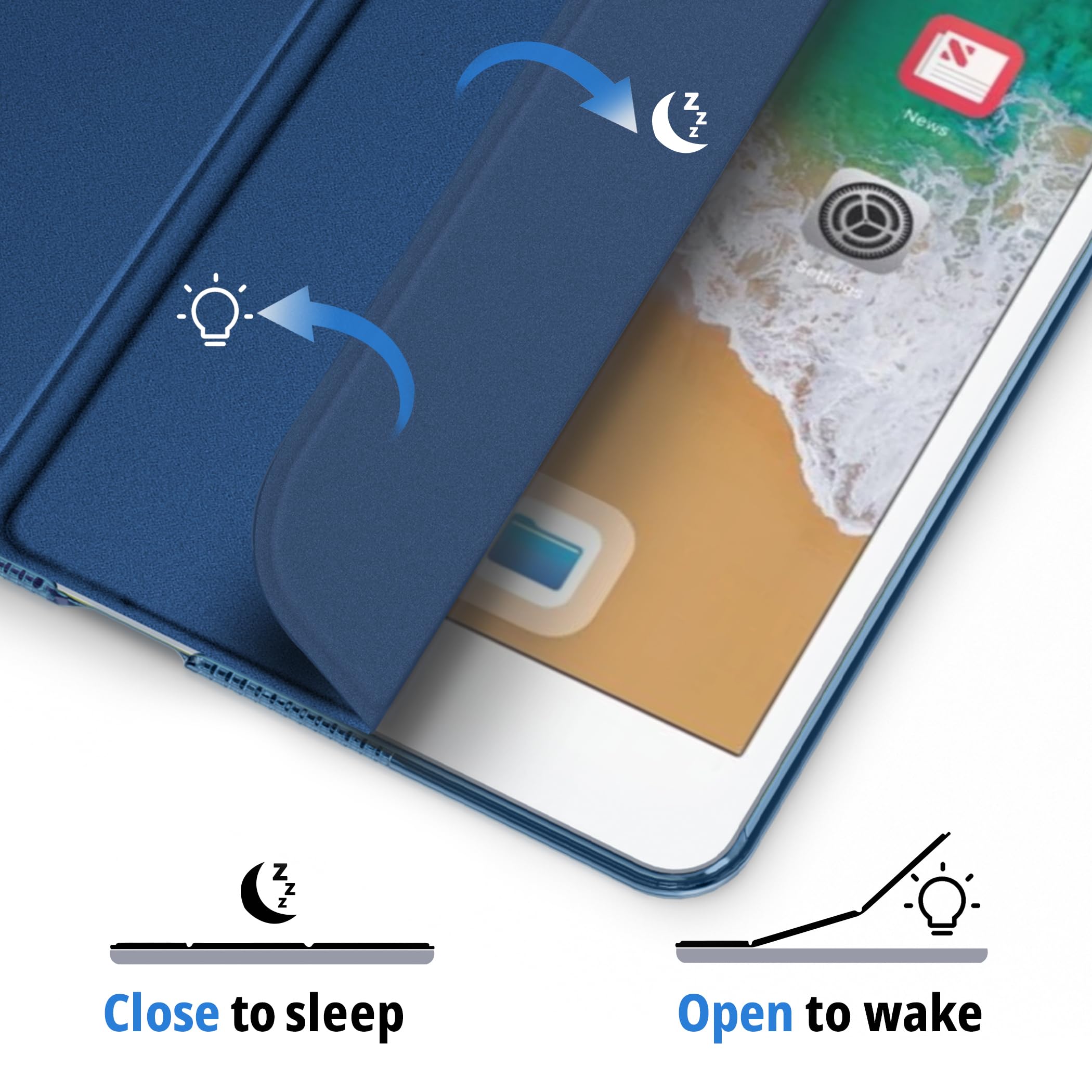 EasyAcc Custodia Cover Compatibile con iPad 9 Generazione/iPad 10.2 2021 2020 2019 / iPad 8. 7. Generazione, Cover Ultra Sottile in Pelle PU, blu navy