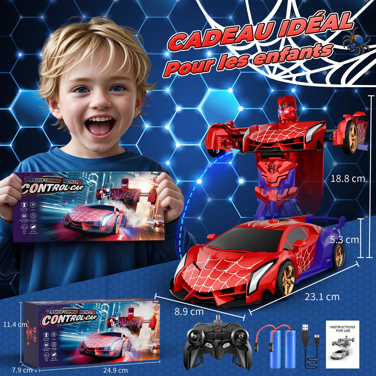 Voiture Spider Télécommandée Enfant Transformable 2 En 1 – Robot Et Bolide Radiocommandé 2,4 GHz Pour Garçons 3+ Ans - 5