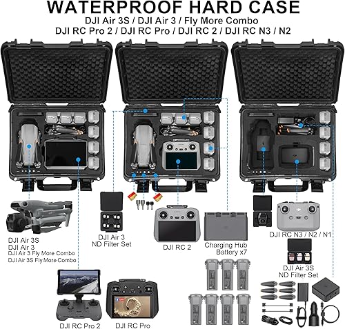 Miniatura 2 de Lekufee Funda de transporte impermeable para DJI Air 3S, Air 3 Drone, Fly More Combo, DJI RC 2/RC N3/N2 mando a distancia y accesorios (solo funda)