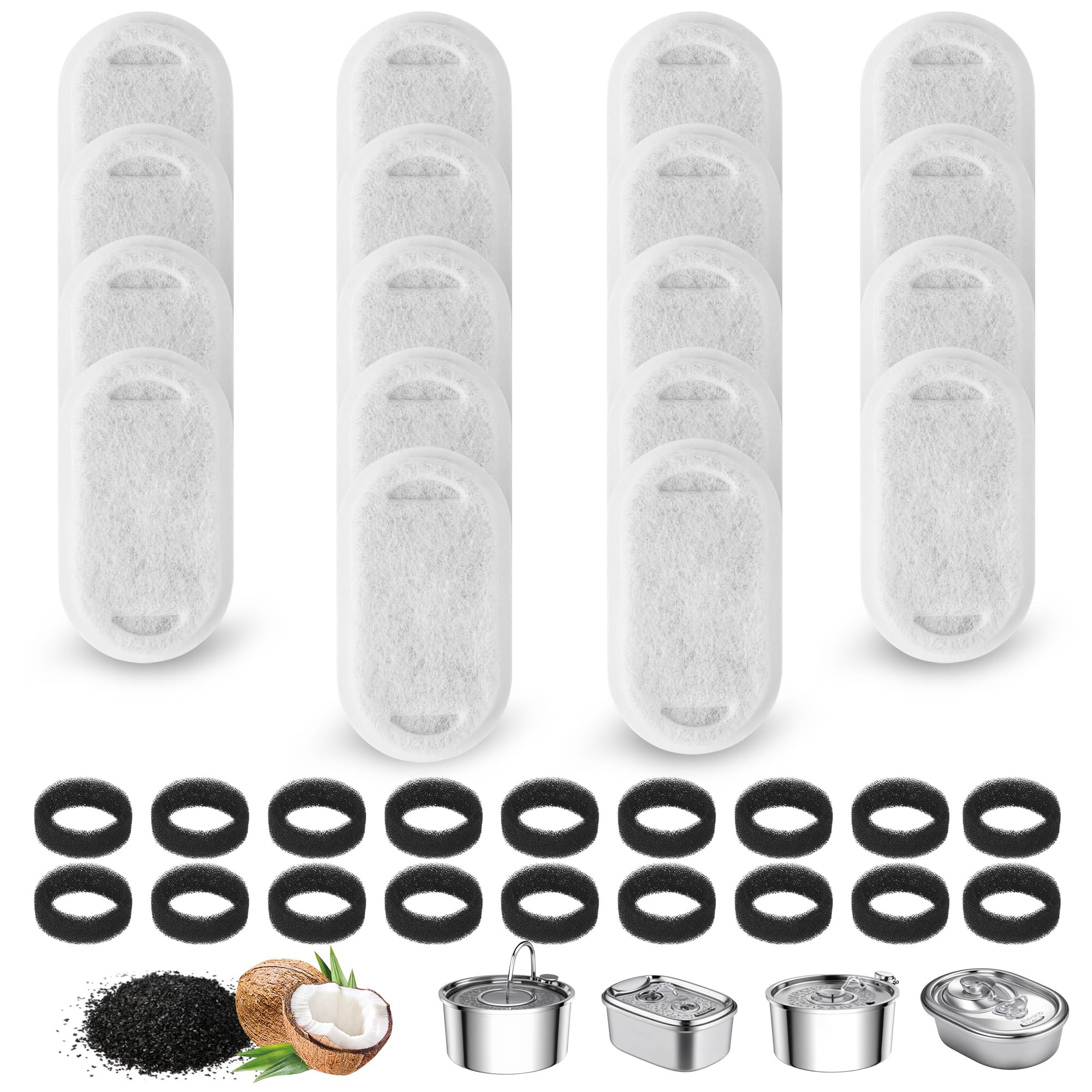 36 Filtros Fuente Gatos, 18 filtros de carbón y 18 filtros de Esponja. Filtro Fuente para Gatos Adecuado para Fuentes de Agua de Acero Inoxidable para Gatos y Perros de 2L/3.2L/4L