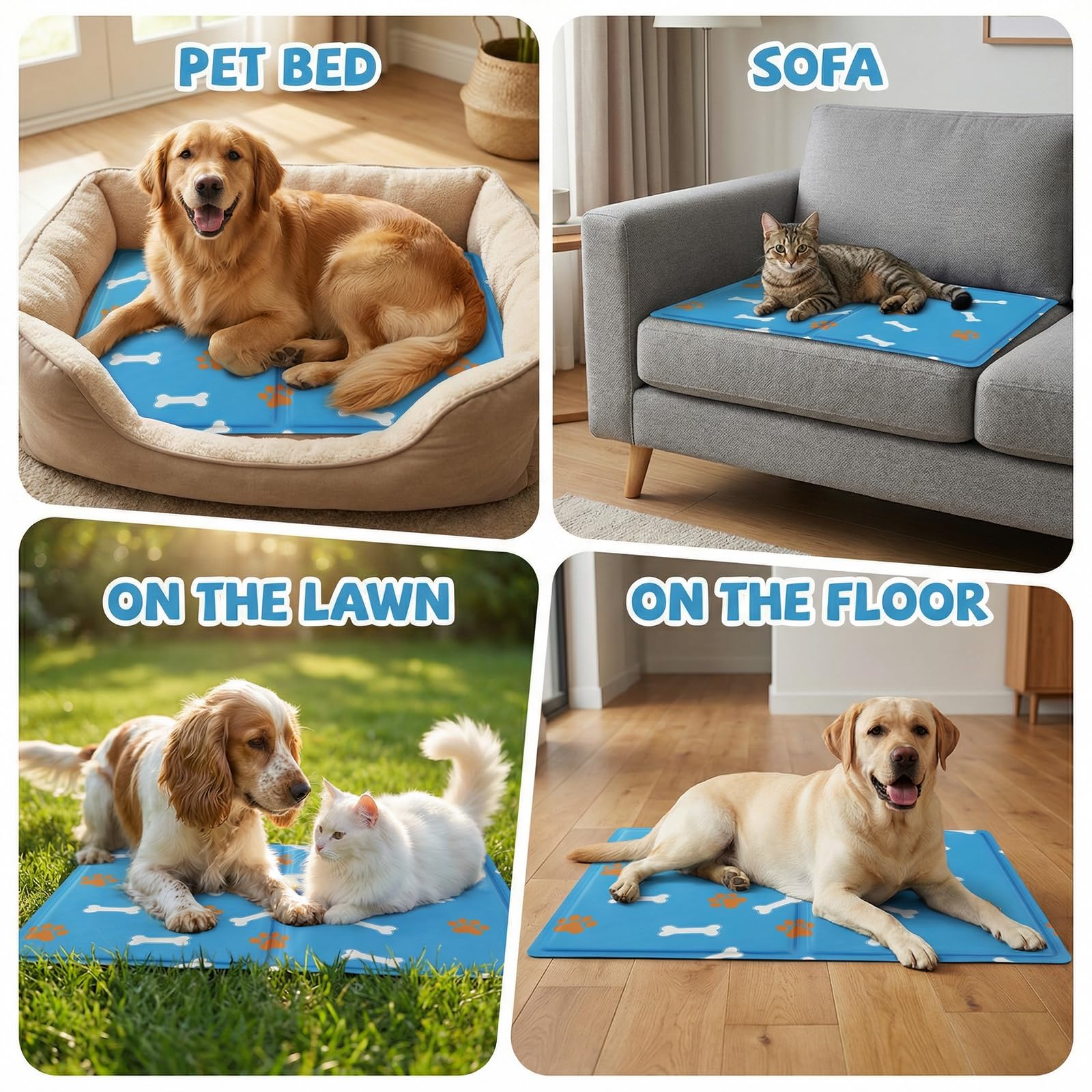 Ninonly Alfombra Refrescante para Perro Gatos 50x65cm, Alfombrilla Refrescante Cojín de Gel Auto Refrigerante Impermeable, Cama Fria para Mascotas Hogar Viajes Coche Verano