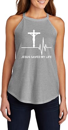 Ladies Jesus Saved My Life Religious Christian Shirt Rocker Tank Top