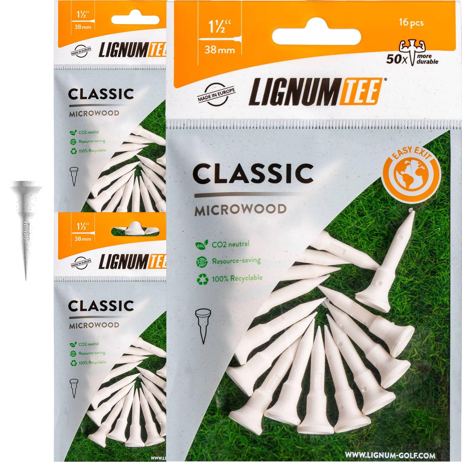 LIGNUM Perfect for Hybrids and Irons 50x More Durable Microwood Short Golf Tees 1 ½ Inch – 38mm / Innovative Wood Fibre/Short Tees, 1.5 Inch Golf Tees, Golf Tee Small, Golf Tees / 48 Pieces