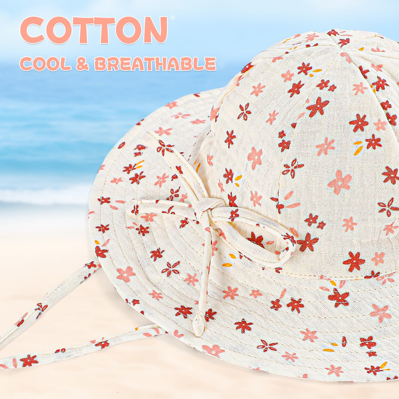MASOCIO 2 Pièces Chapeau Anti UV Bébé Enfant Bob Soleil Garçon Fille Casquette de Plage d'été Réglable 0-24 Mois - 5