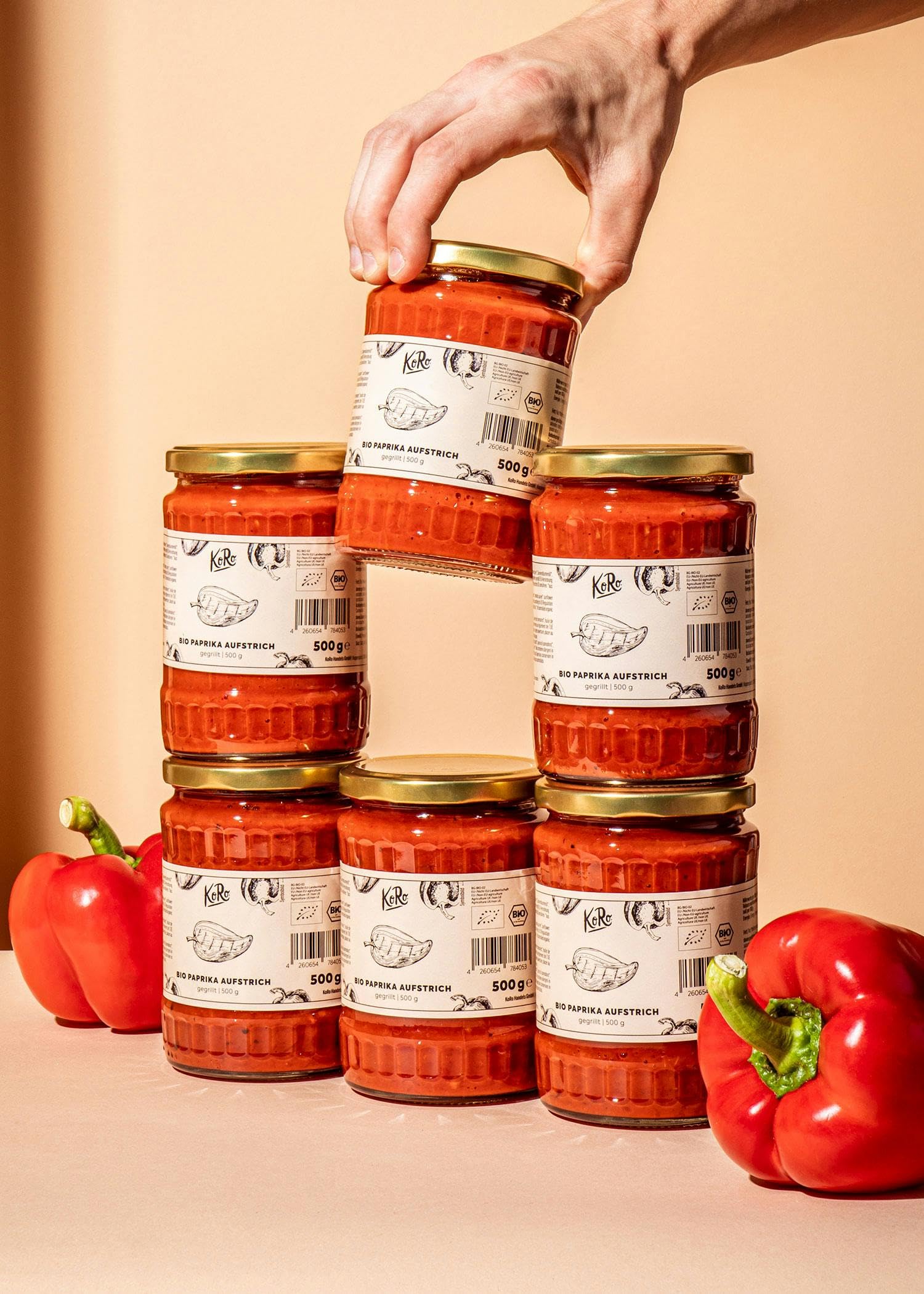 KoRo - Bio Gerösteter Paprika-Aufstrich 6 x 500 g - aus kleiner Manufaktur - ohne künstliche Farb-, Geschmacks- und Konservierungsstoffe - bio - vegan