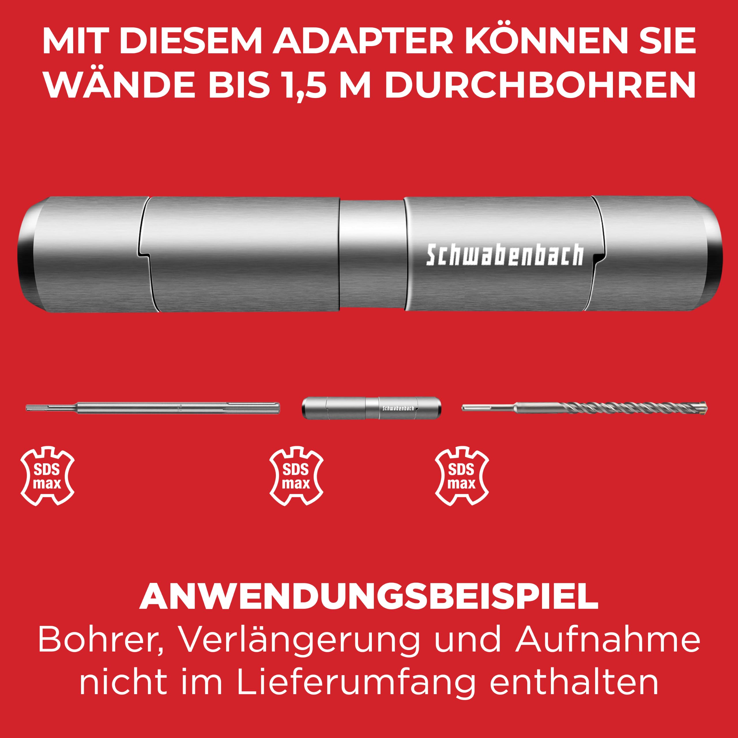 SCHWABENBACH ® Adapter SDS Max - Do Stosowania Wiertarki Lub Dłuta Do Betonu Na Maszynach SDS Max - Jakość Premium - Uchwyt Wiertarski
