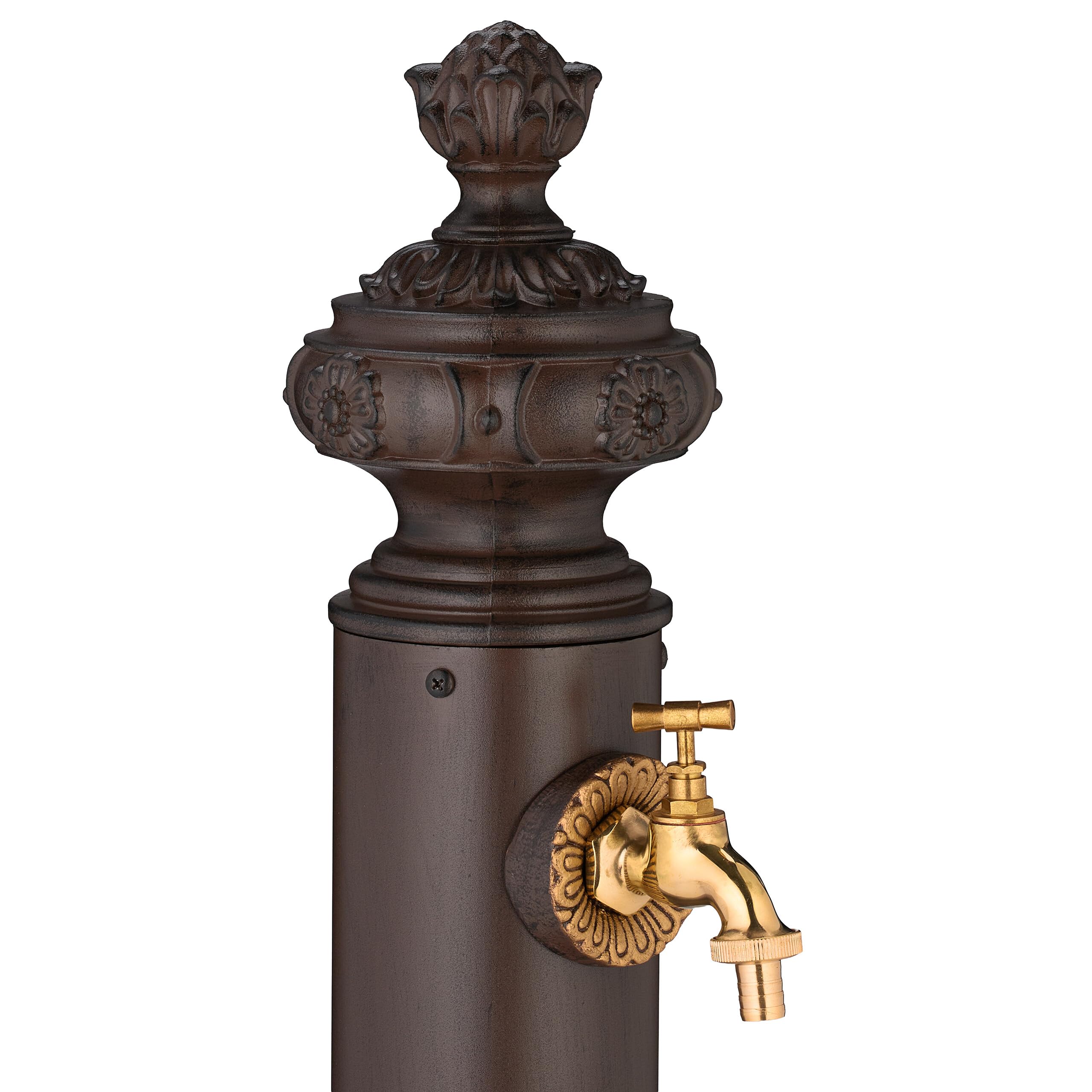 Relaxdays Fontaine extérieure pour Le Jardin ou la terrasse, Robinet doré, H x L x P : 87 x 20 x 24 cm, Marron