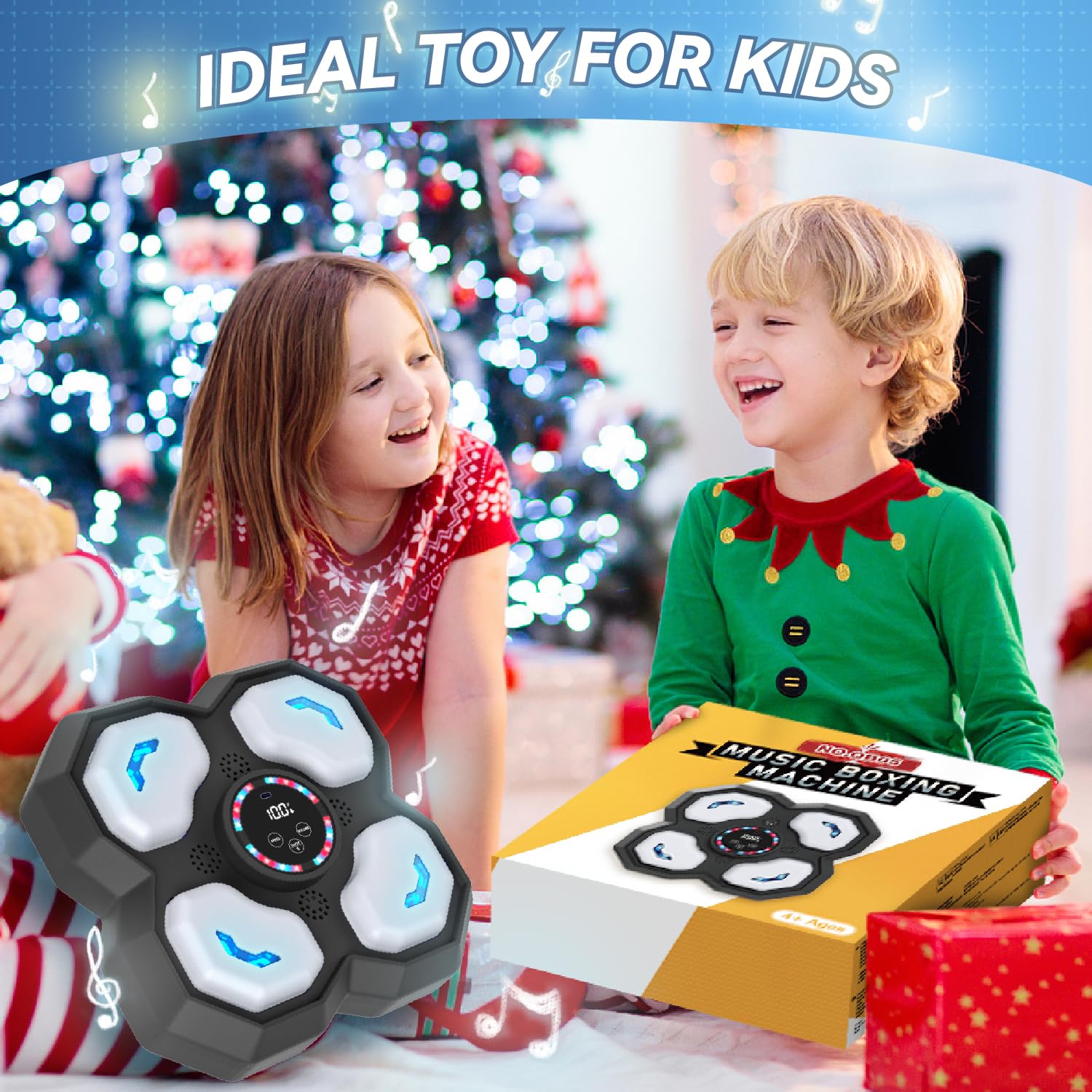 snookids Music Boxing Machine für Kinder, LED Licht Elektronische Boxmaschine mit Boxhandschuhe, Smart Music Punch Sport Geräte mit 9 Geschwindigkeitsmodi, Lautstärkeregelung, Zählmodus
