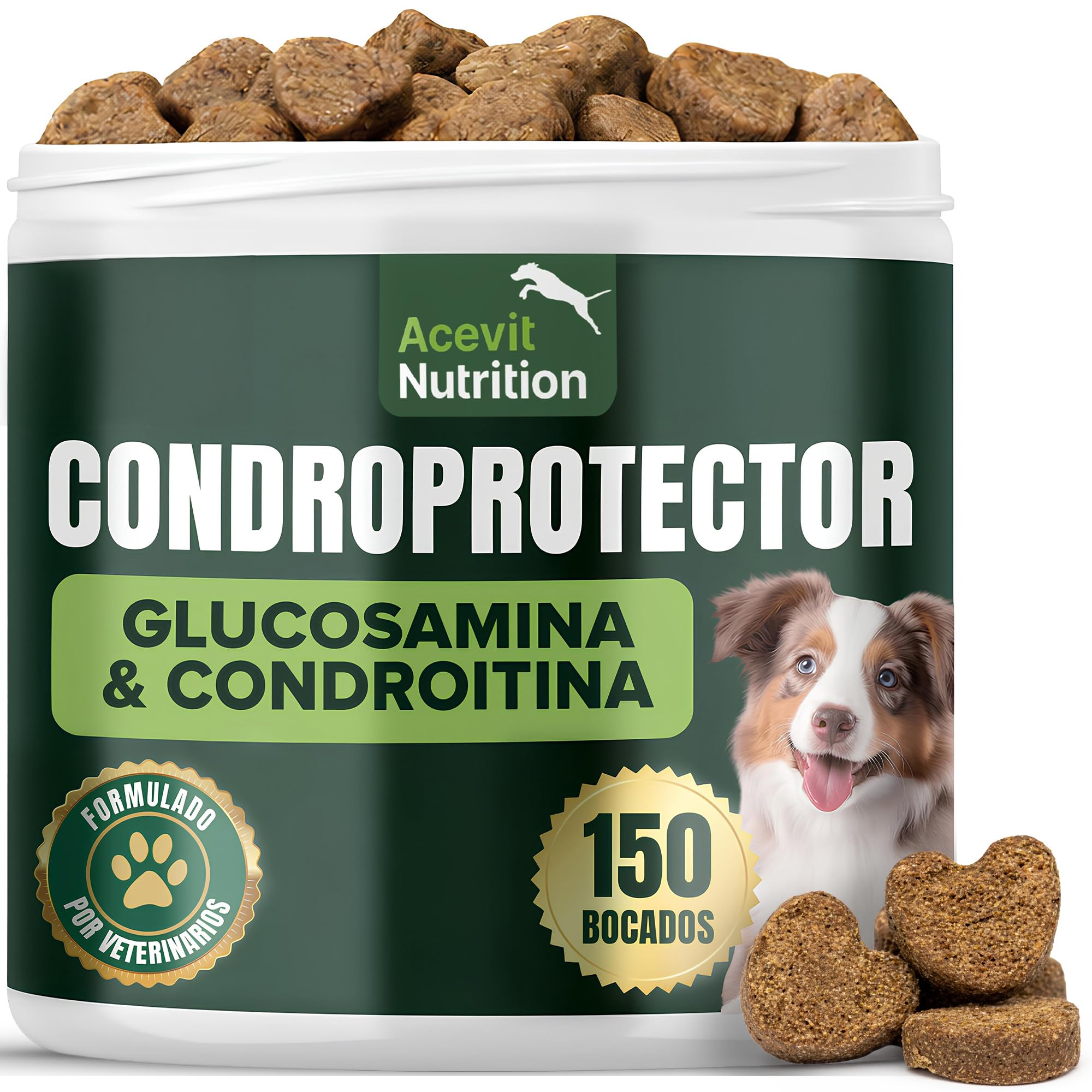 Condroprotector para Perros, 150 Unidades, 100% Natural, Antiinflamatorio, Articulaciones y Cartílagos, Antiartrosis con Colágeno, Glucosamina, Condroitina, MSM, Ácido Hialurónico, Omega 3 y 6