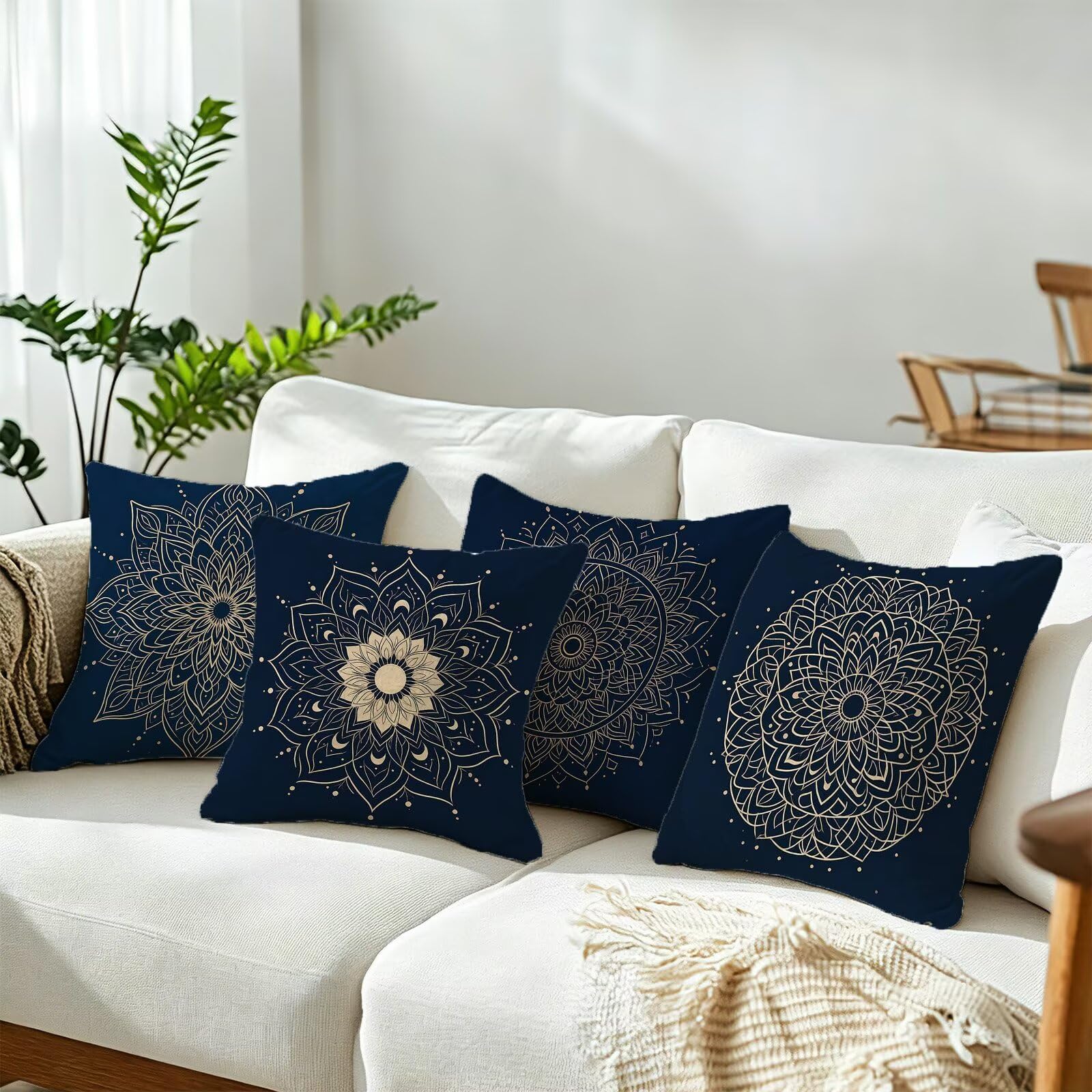 Blu Federe Cuscini Divano 70x70cm, Cuscini da Esterno Set de 4, Cod-345