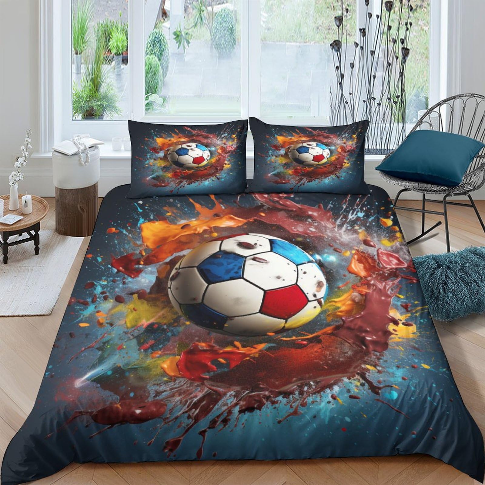 Housse de couette foot anti-transpiration 200x200cm pour lit double 3 pièces