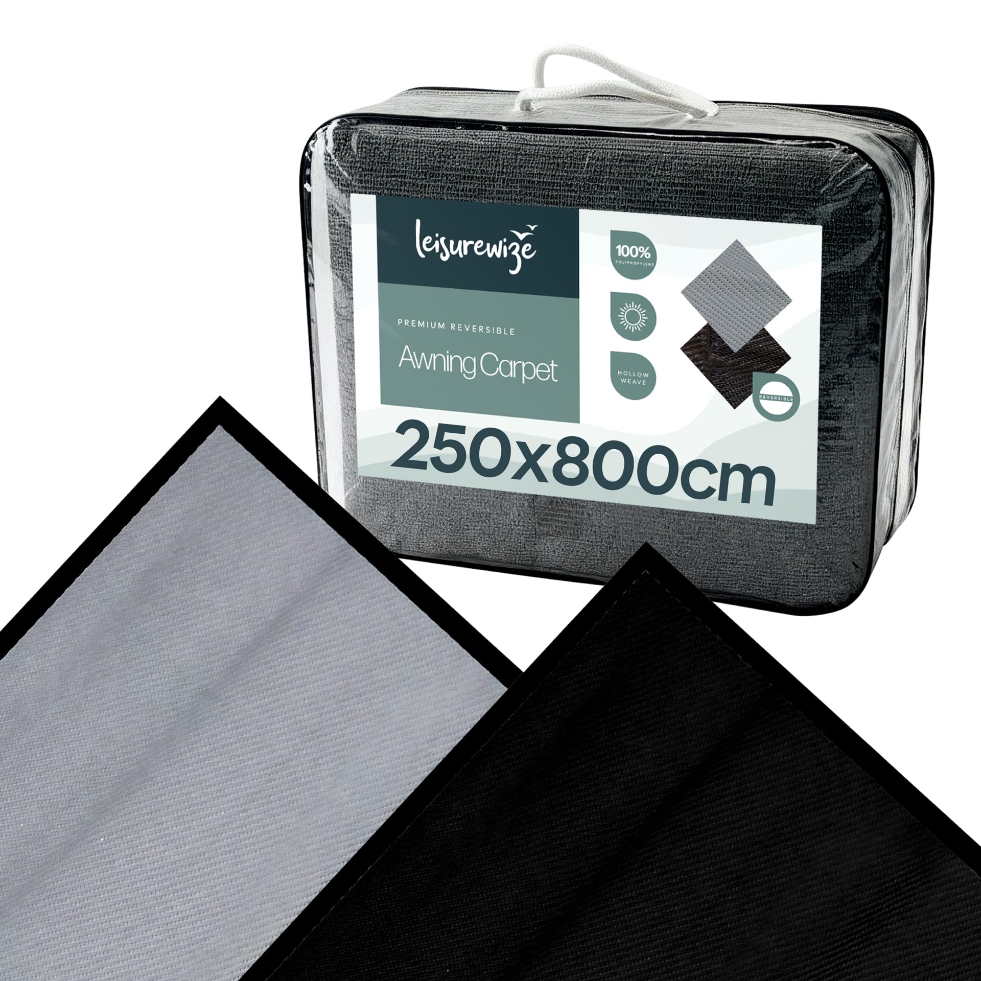 Leisurewize - Premium Awning Carpet 2.5m x 8m – Reversible Light Grey/Charcoal Breathable Caravan & Motorhome Groundsheet Mat – Durable Outdoor Universal Camping Flooring