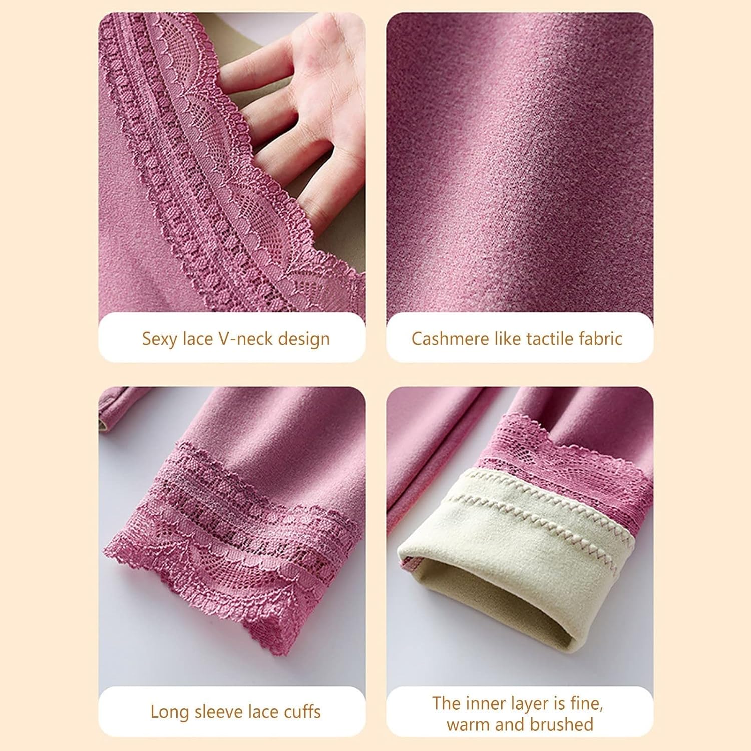 ANRIO Seamless Thermal Underwear for Women Fleece Long Sleeve Long Johns Base Layer Thermals Top and Bottom Pajamas Set