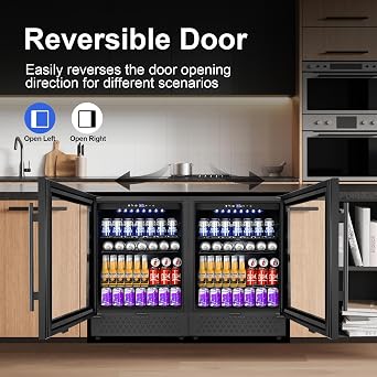 Beverage Refrigerator 24in 200can 5.2Cu.Ft Glass Door Lock LED Home Kitchen