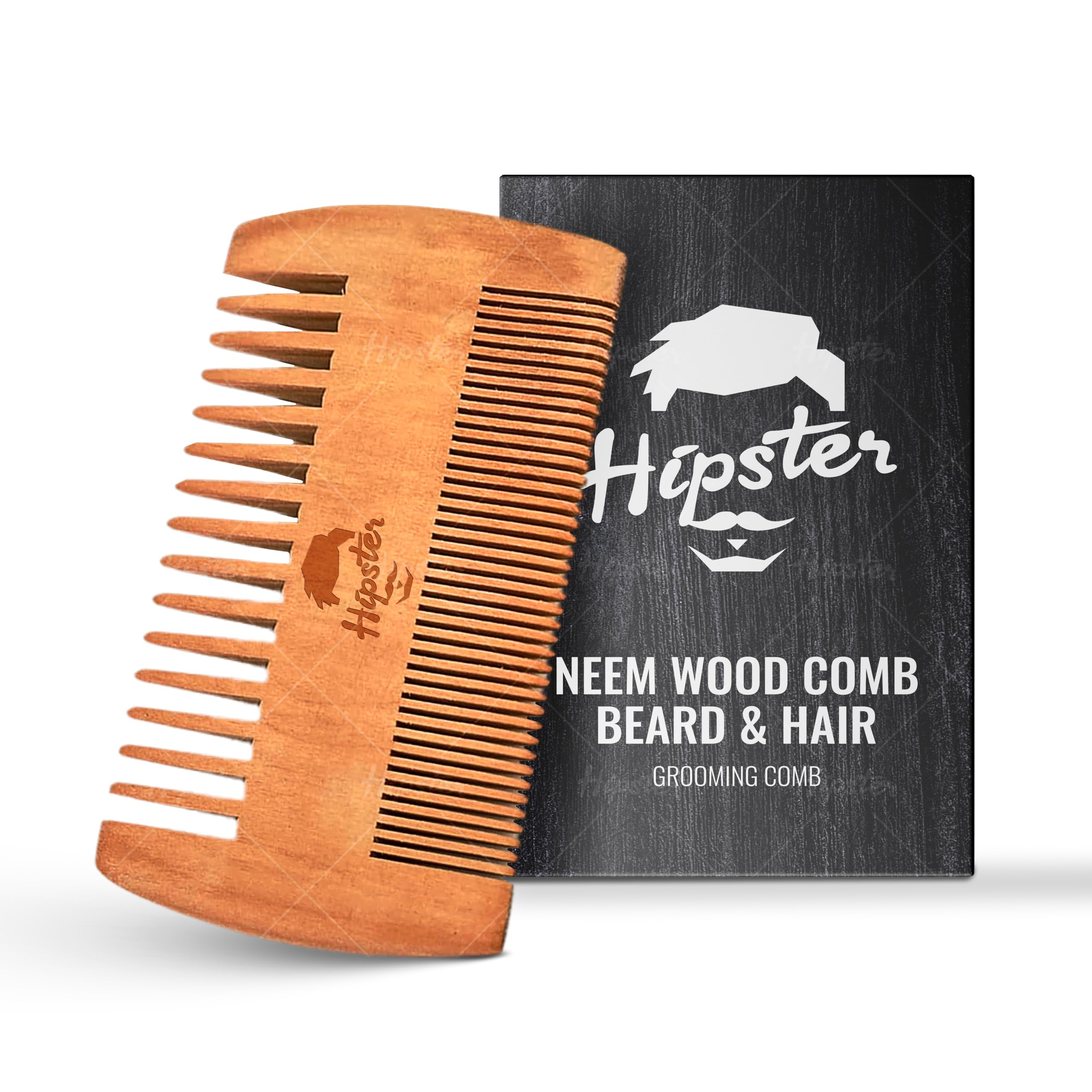 Hipster Neem Wooden Comb for Men | Dual Side Tooth Beard & Hair Grooming Comb for Hair Growth | Anti-Static, Pocket Friendly, Natural Wooden Comb-image-3