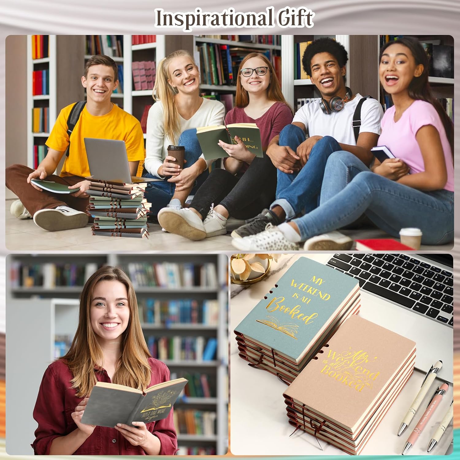 Fulmoon 10 Set Book Club Library Lovers Gift Inspirational Notebooks with Pens Gifts for Book Lover Thank You Appreciation for Student Teacher Writer Reader Coworker (Morandi Color)
