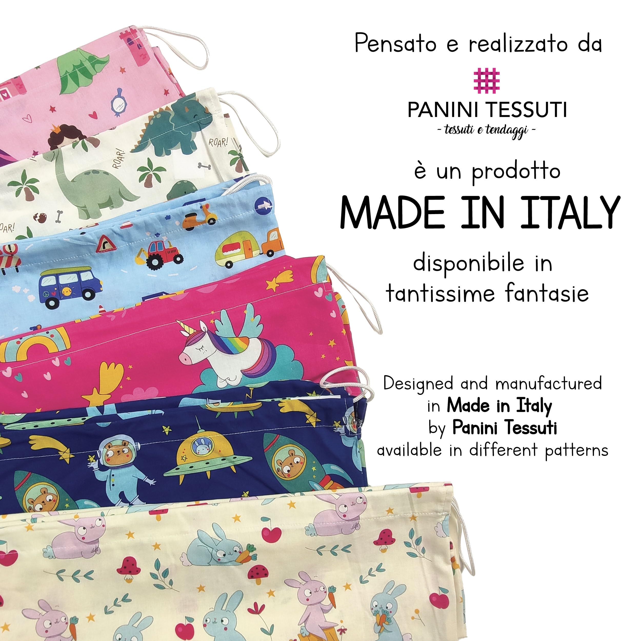 Sacchetto per il cambio asilo nido Panini Tessuti 100% Cotone 34x44 cm Dinosauri