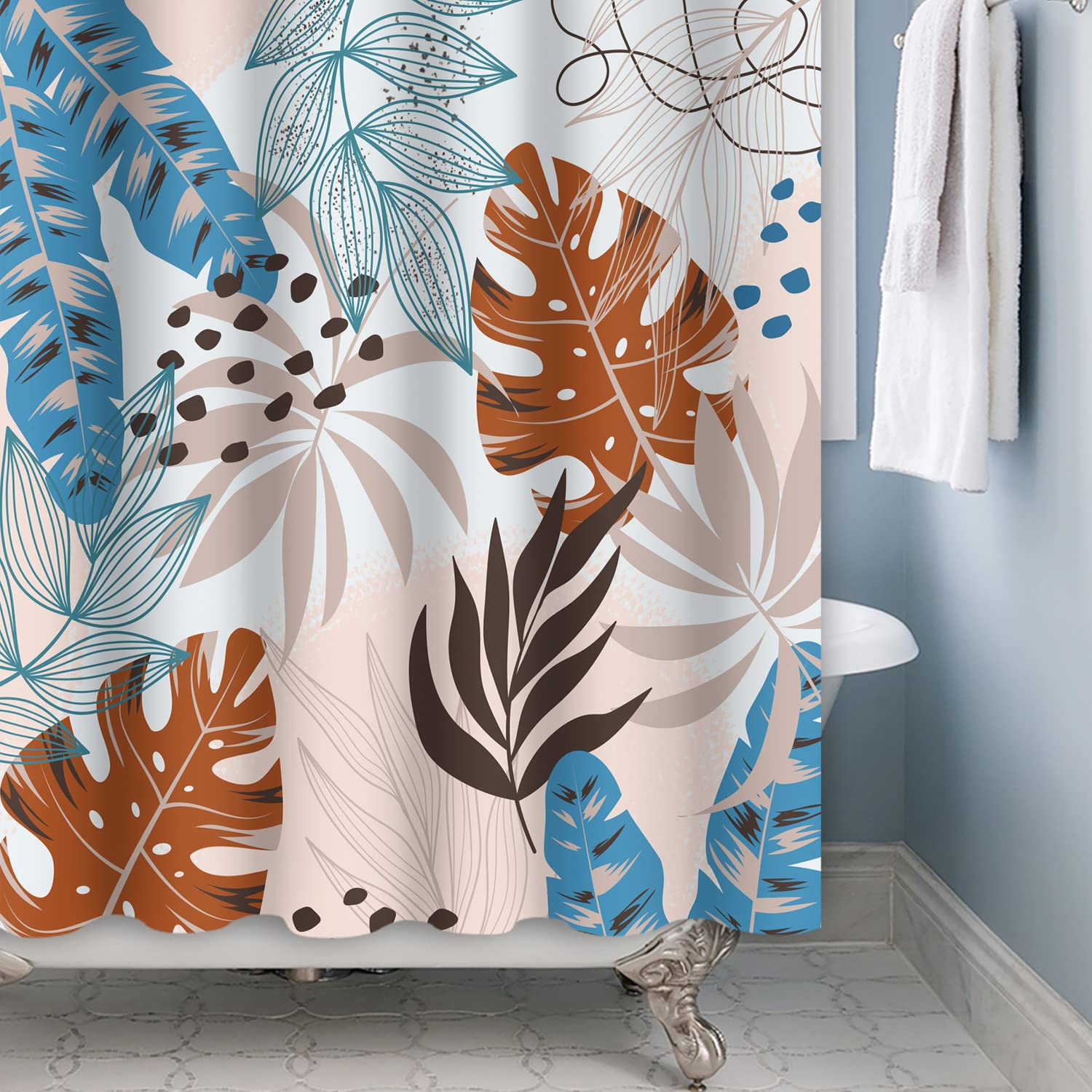 Bovlleetd 71x79inch Abstract Plant Bathroom Curtain Waterproof Boho Botanical Shower Curtain Watercolor Mid-Century Tropical Plant Shower Curtains Washable Bathtub Curtain - Image 3