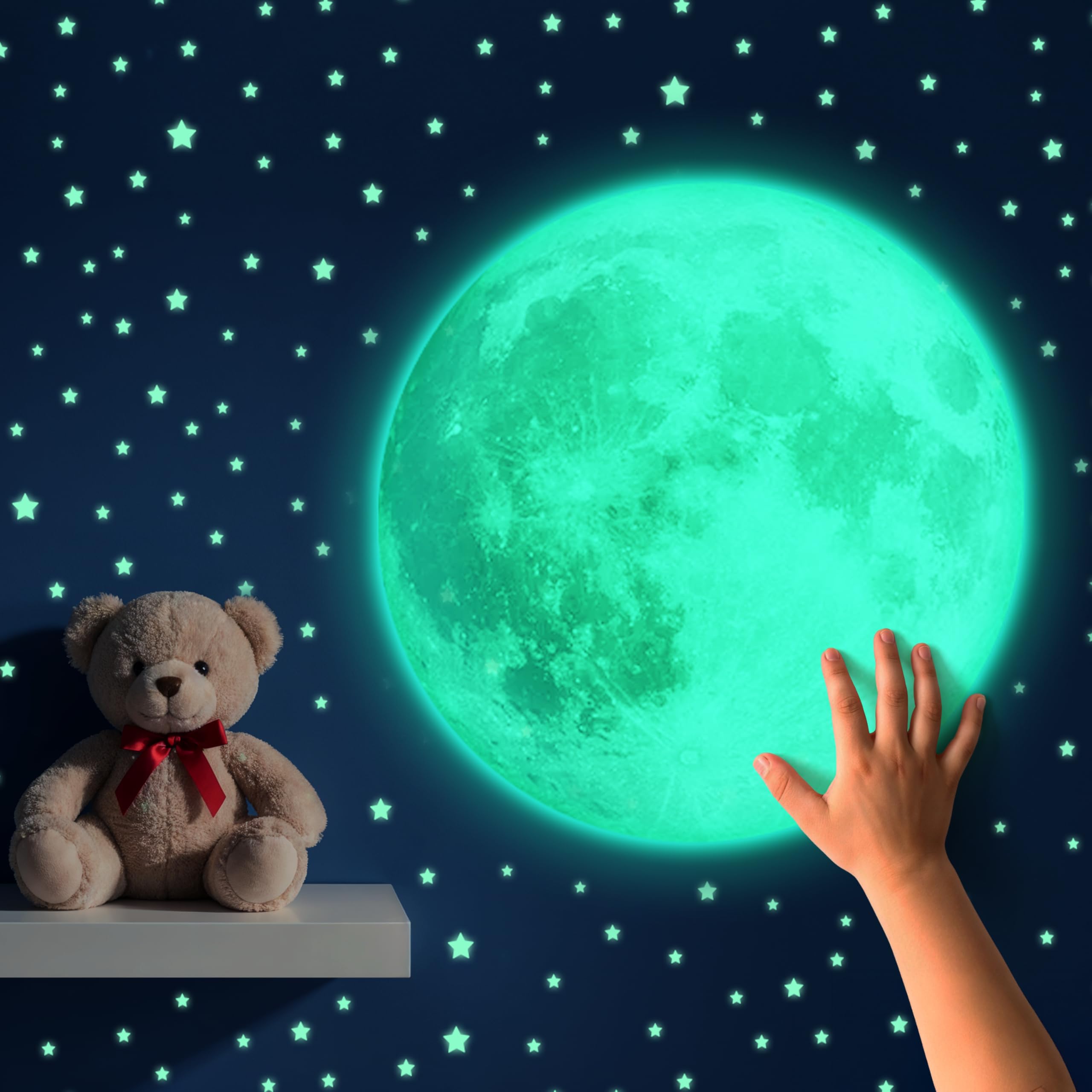 lilimaus Leuchtmond XXL SELBSTKLEBEND - Leuchtender Mond für Kinderzimmer Deko - Mond Leuchtsticker passend zu Leuchtsternen für den perfekten Sternenhimmel - Sticker Aufkleber leuchtend im Dunkeln