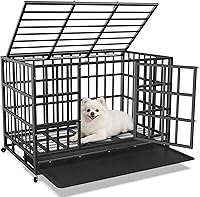 Vista 10 de Jaula para perros indestructible de alta resistencia de 60 pulgadas con bandejas extraíbles, puerta doble a prueba de fugas para perros de alta