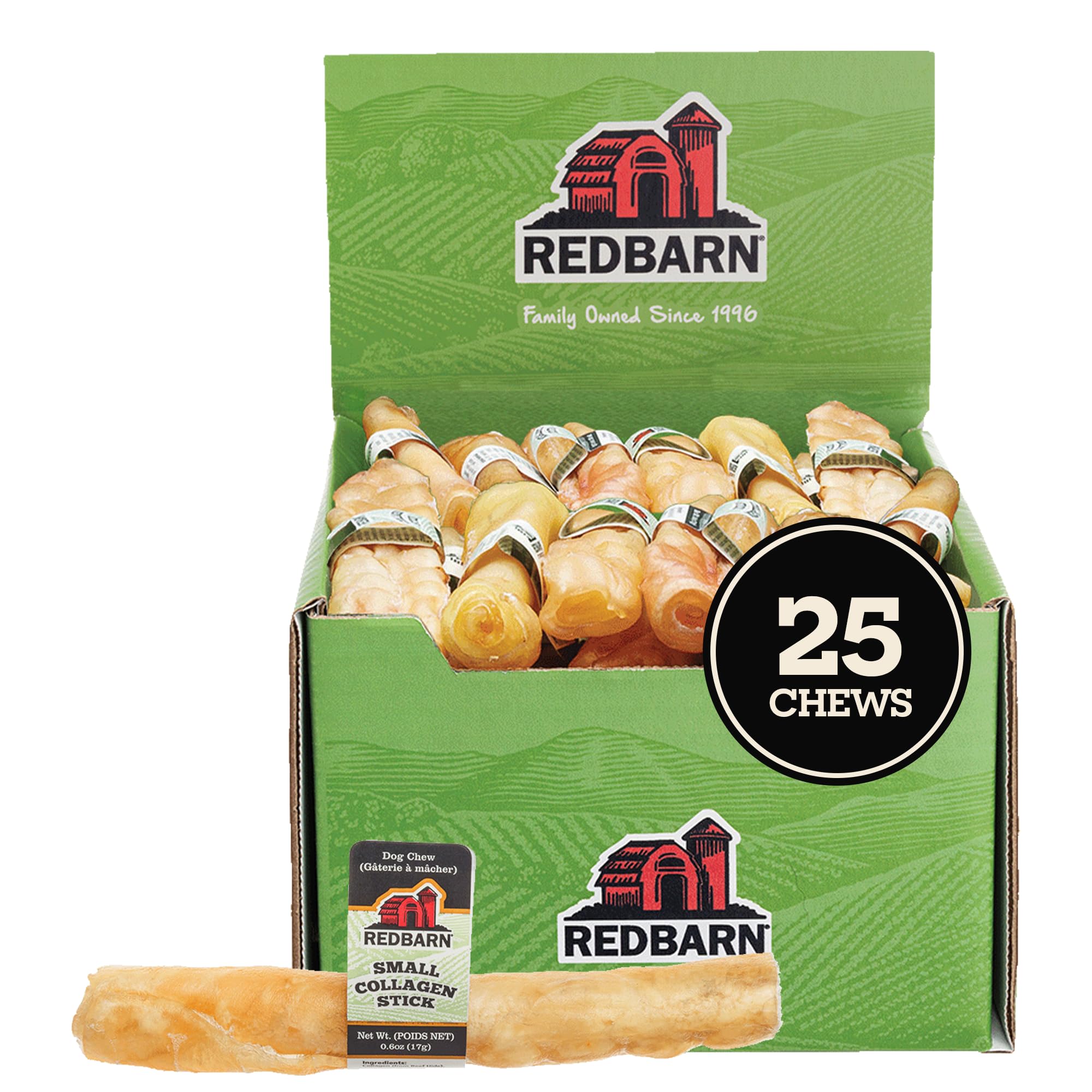 Redbarn Pet Products Natural Small Collagen Sticks for Dogs - Long Lasting Alternative to Traditional Rawhide & Bully - Supports Joint, Skin, & Coat Health - Case of 25