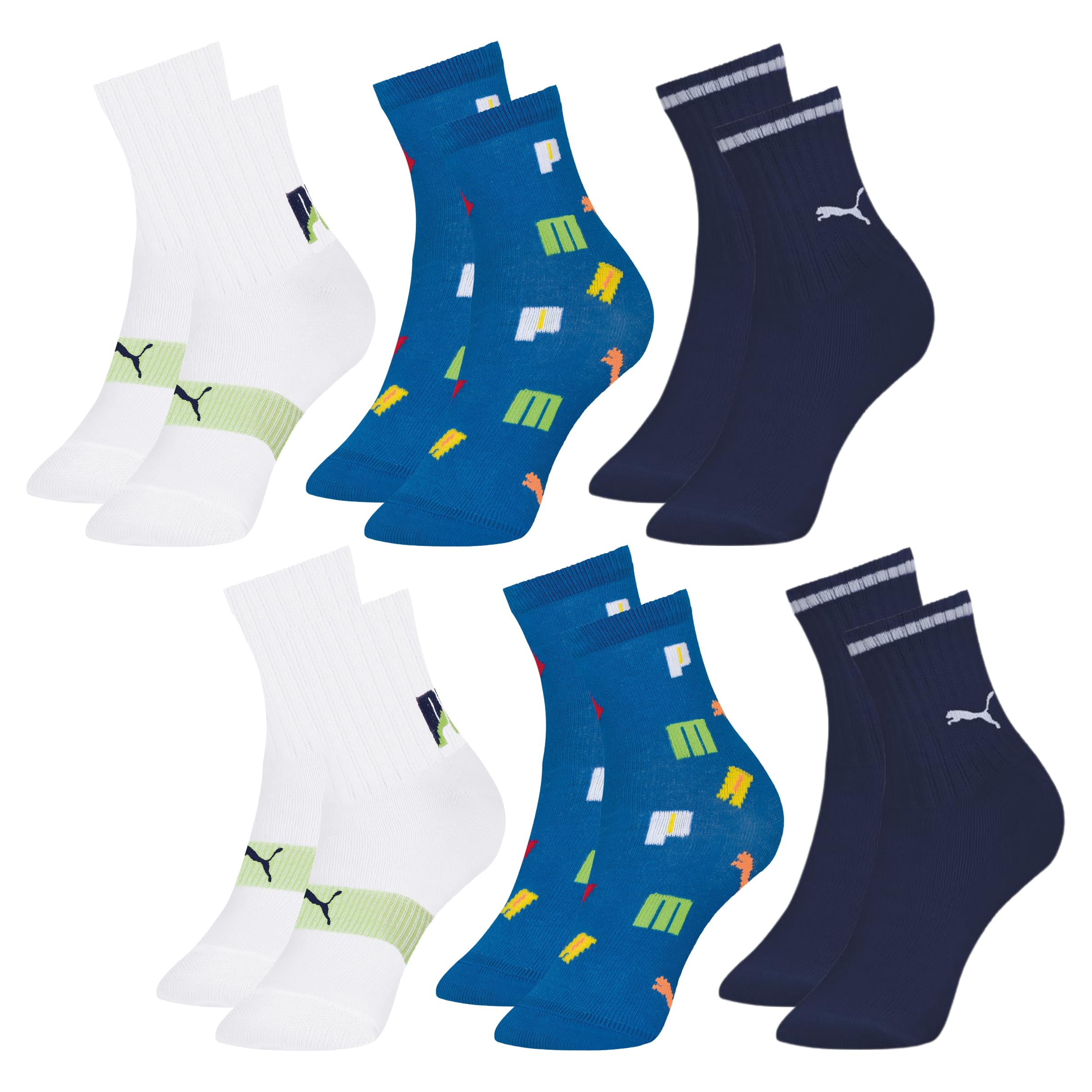 Kit 06 Pares Meia Puma Infantil Cano Médio Algodão Criança