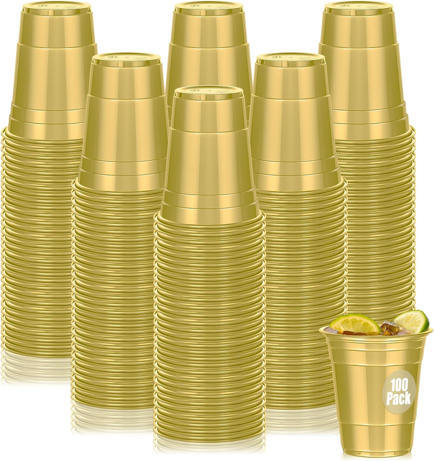 Dualshine 100 Pack Red Plastic Cups 16 oz, Disposable Cups for Party, Heavy Duty Drinking Cup, Graduation Shot Cup for Wedding Birthday Beer Taste Serving Snack Sample Tastings Barbecues and Christmas