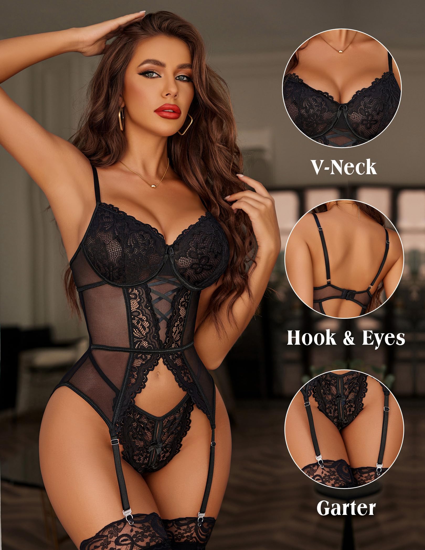 Avidlove Sexy Body En Dentelle Pour Femme Corset Sous-Vêtements Lace Une Pièce Teddy Bodysuit Ensemble de Lingerie pour Femme