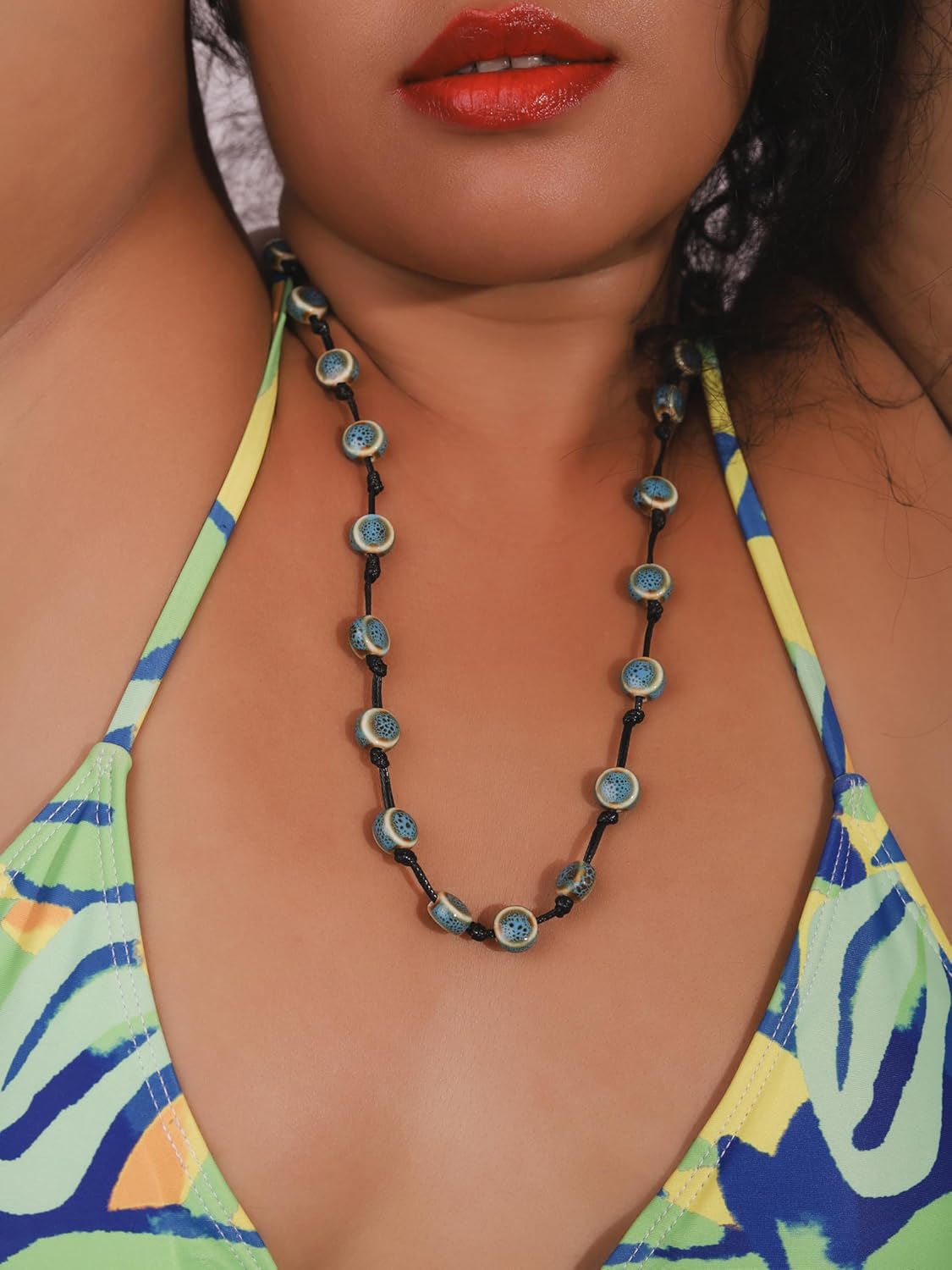 MINACHI Hippie Bohemian Colorful Ceramic Bead Long Strand Necklace, Boho Hippie Beach Summer Statement Jewelry Gift for Women - Image 5