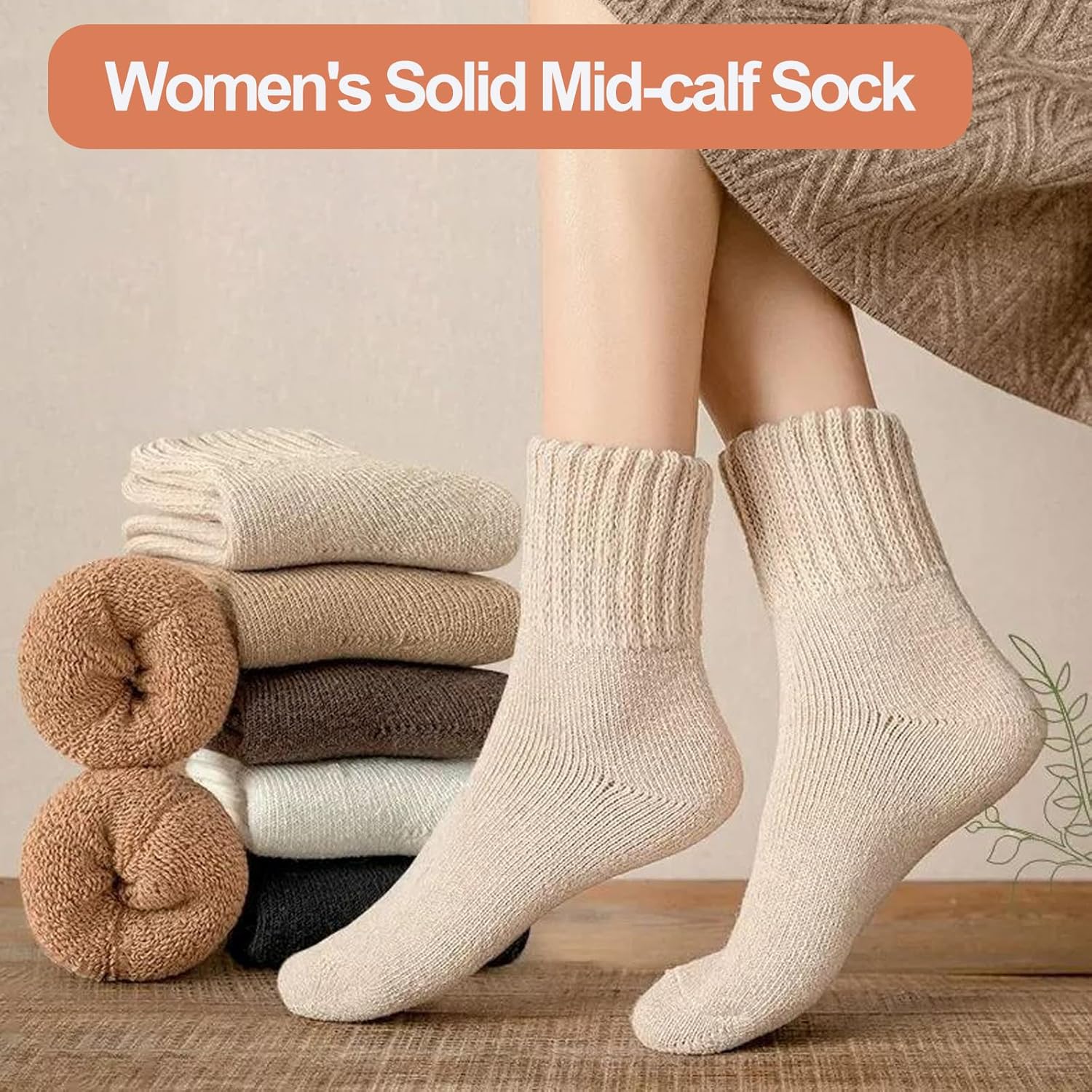 Women's Mid-Calf Socks, 5-Pack - Soft, warm fleece socks with a non-slip design, suitable for hiking/camping
