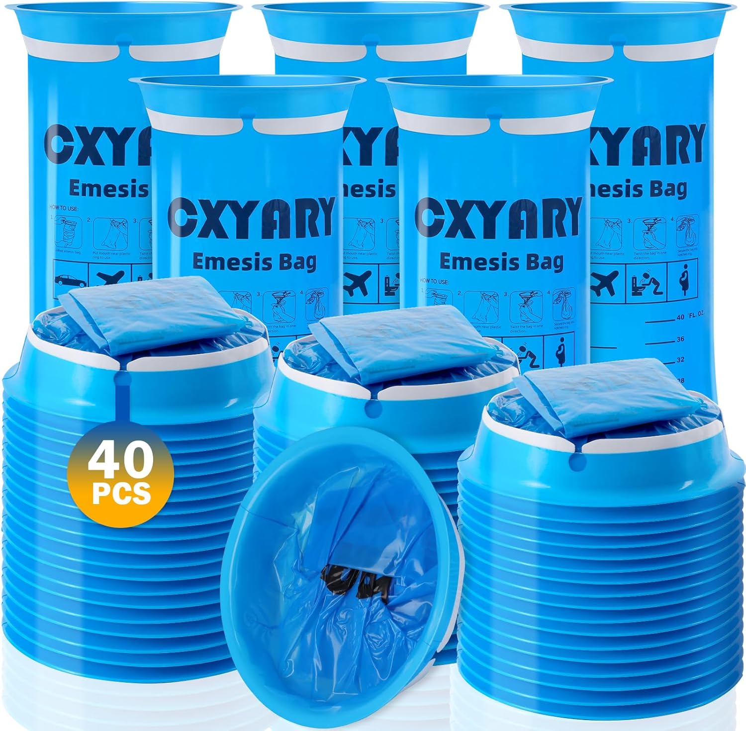 CXYARY 200 Pack Vomit Bags Disposable, 1000ml Emesis Bags, Portable Throw Up Puke Nausea Bag for Pregnant Women, Leak Resistant for Car and Travel Motion Sickness